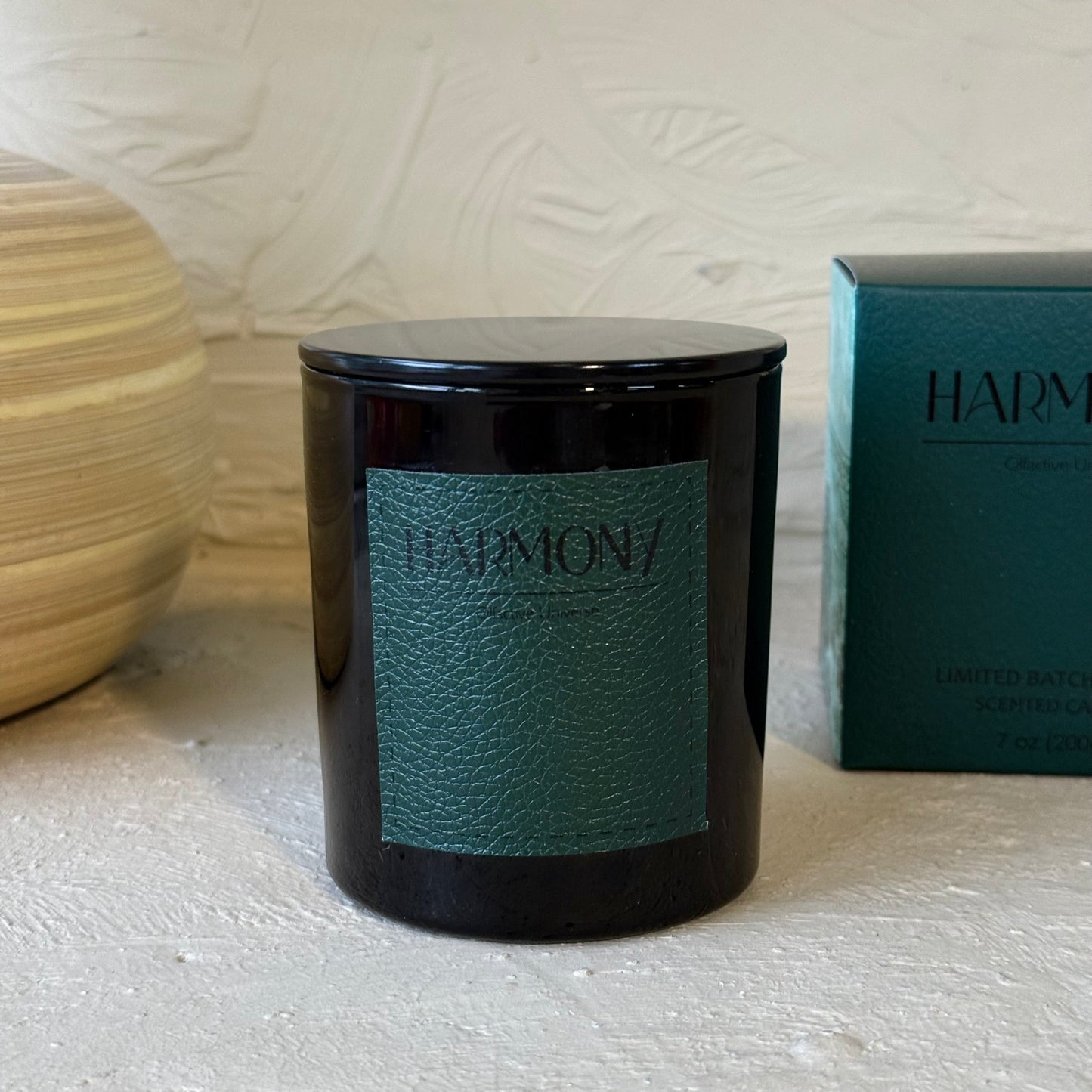 Harmony Cam Bardak Deri Detaylı Kapaklı Mum Osmanthus Kokulu KOD:1520