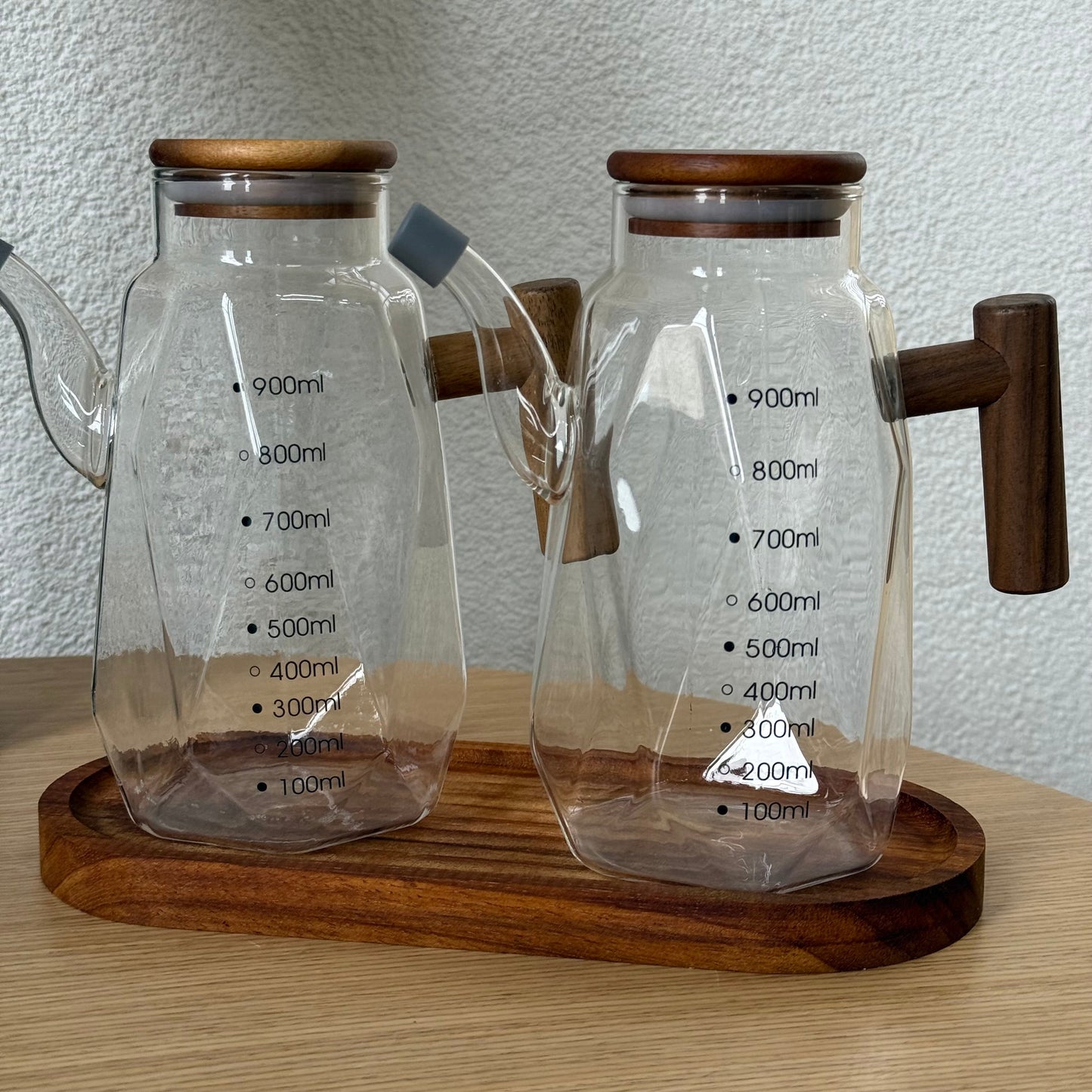 Buenoslly Oval Ahşap Standlı İkili Yağdanlık Seti 900 ml KOD:152