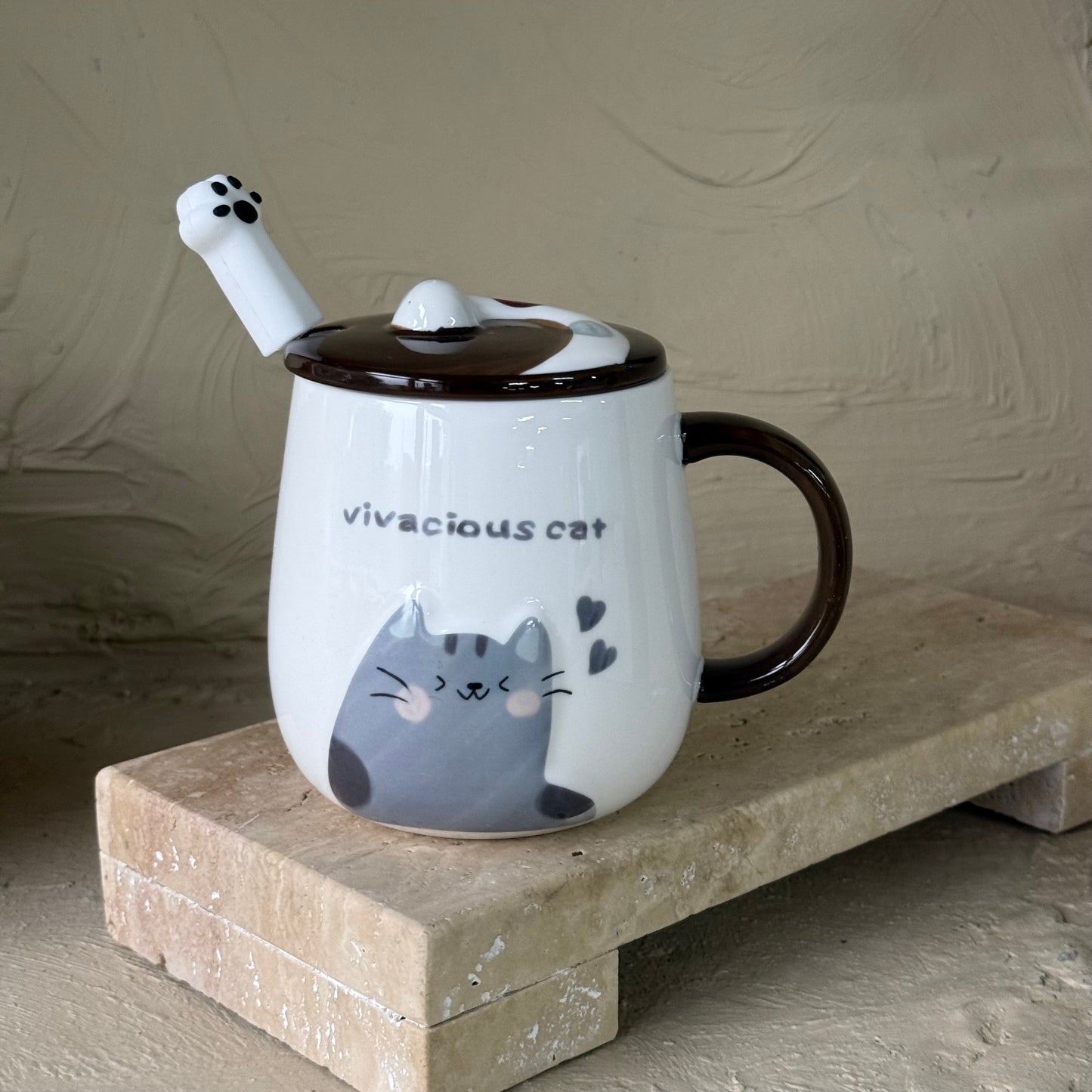 Vivacious Cat Porselen Kapaklı Kupa Seti Siyah
