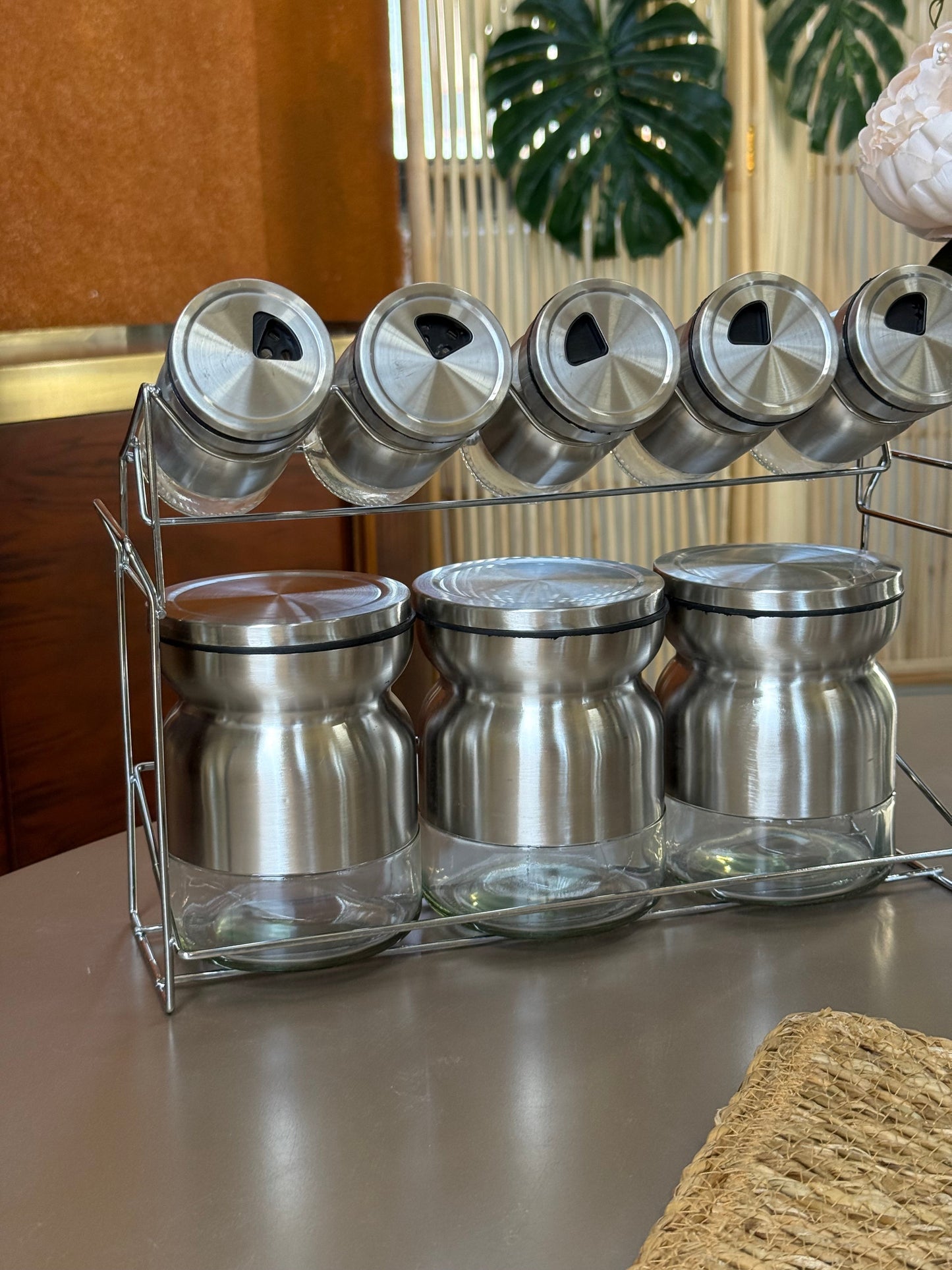 Sun Silver Metal Standlı 8 Parça Cam Baharatlık Seti KOD:13626