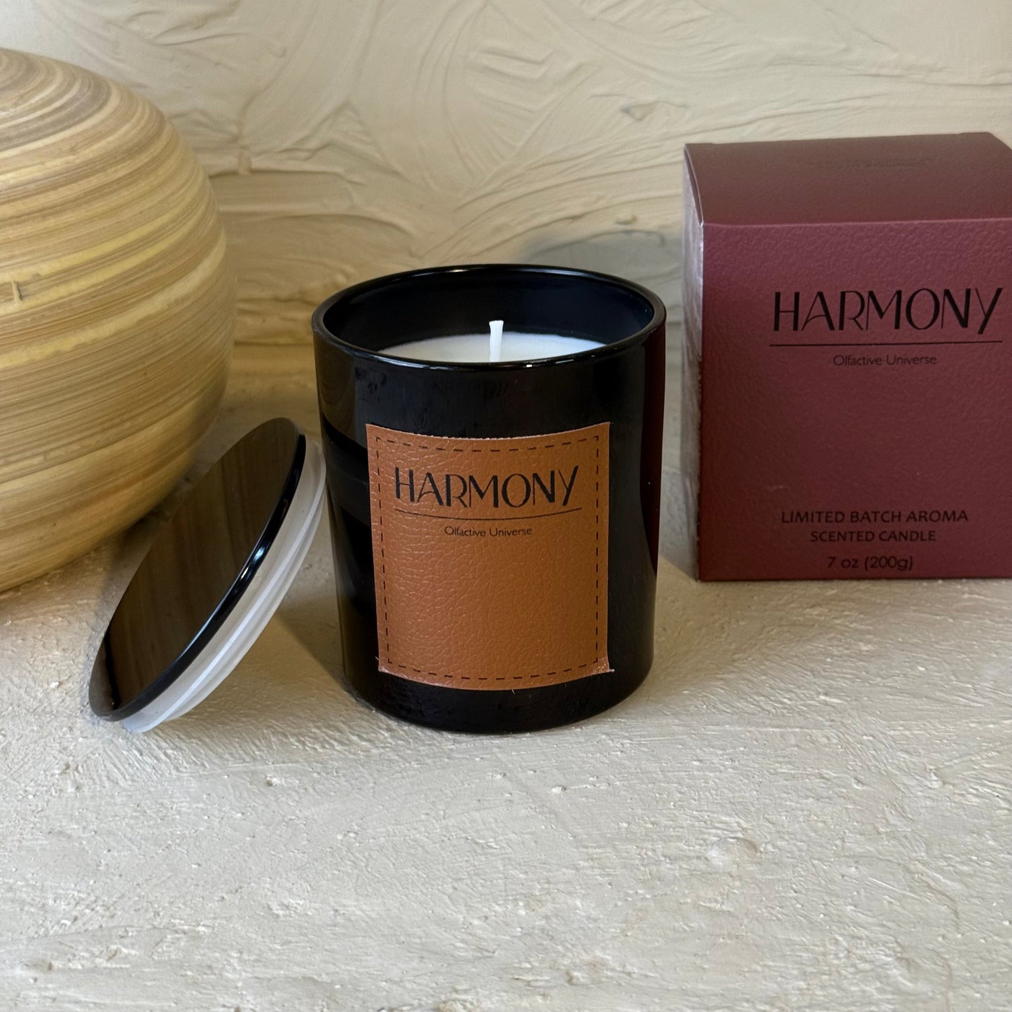 Harmony Cam Bardak Deri Detaylı Kapaklı Mum Lavanta Kokulu KOD:1520