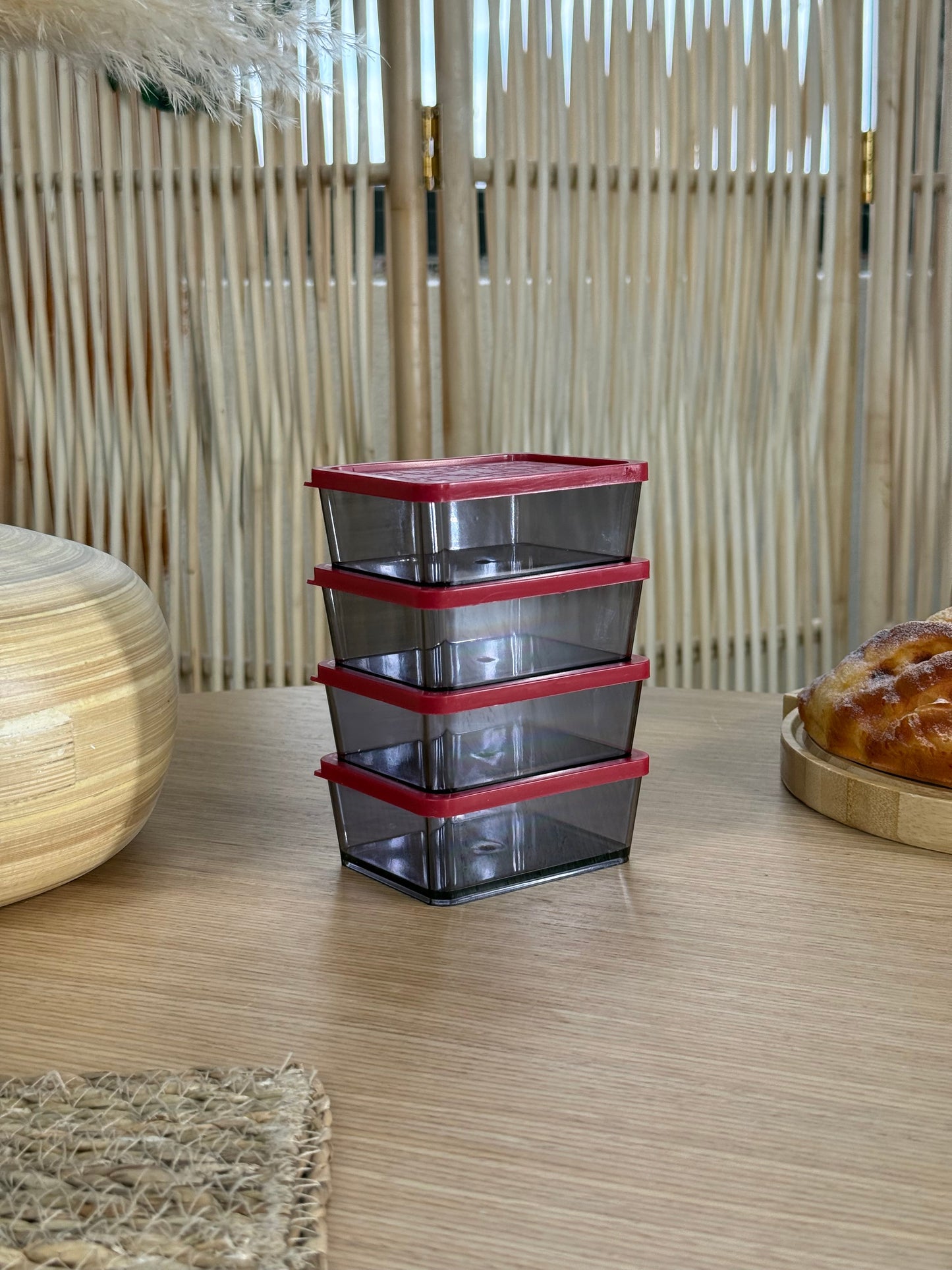Bonbon Saklama Kabı Set 4 Parça Kırmızı 180 ml