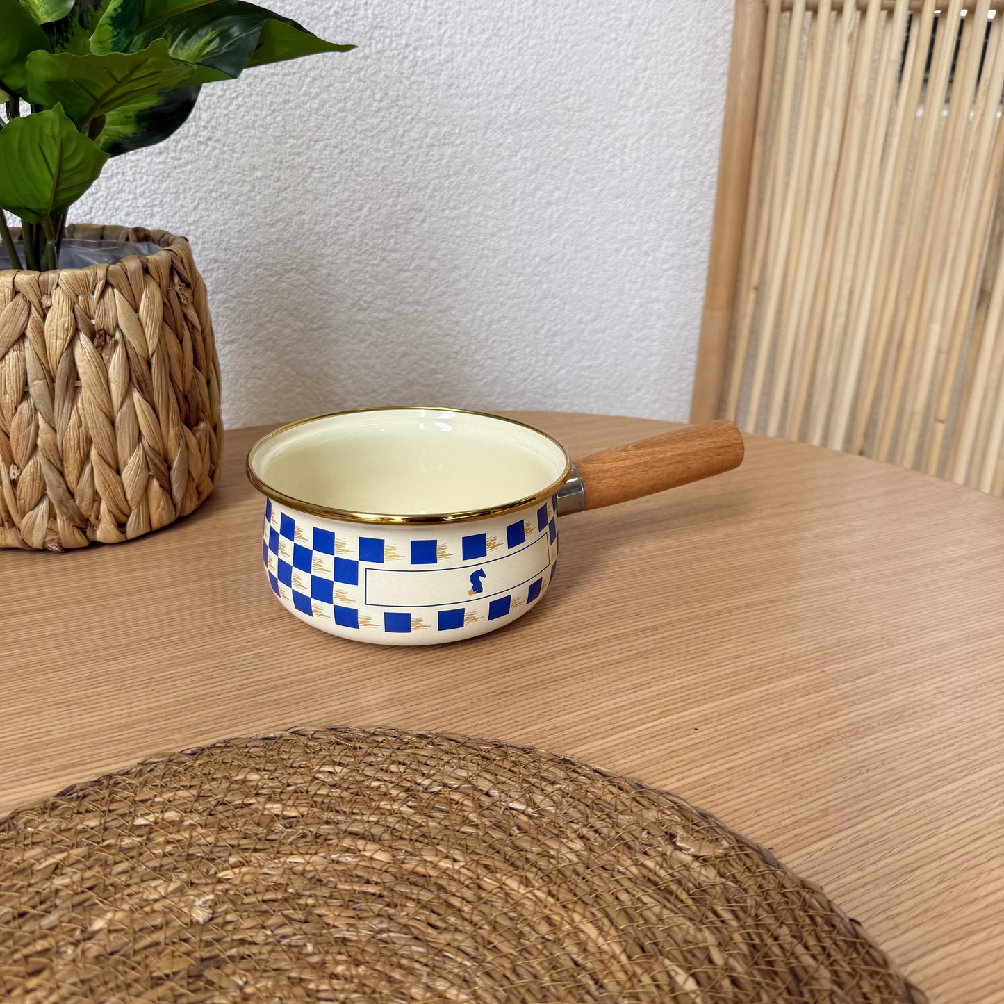 Pashally Ahşap Tutmalı Emaye Sos Tava 14 cm Mavi KOD:0564