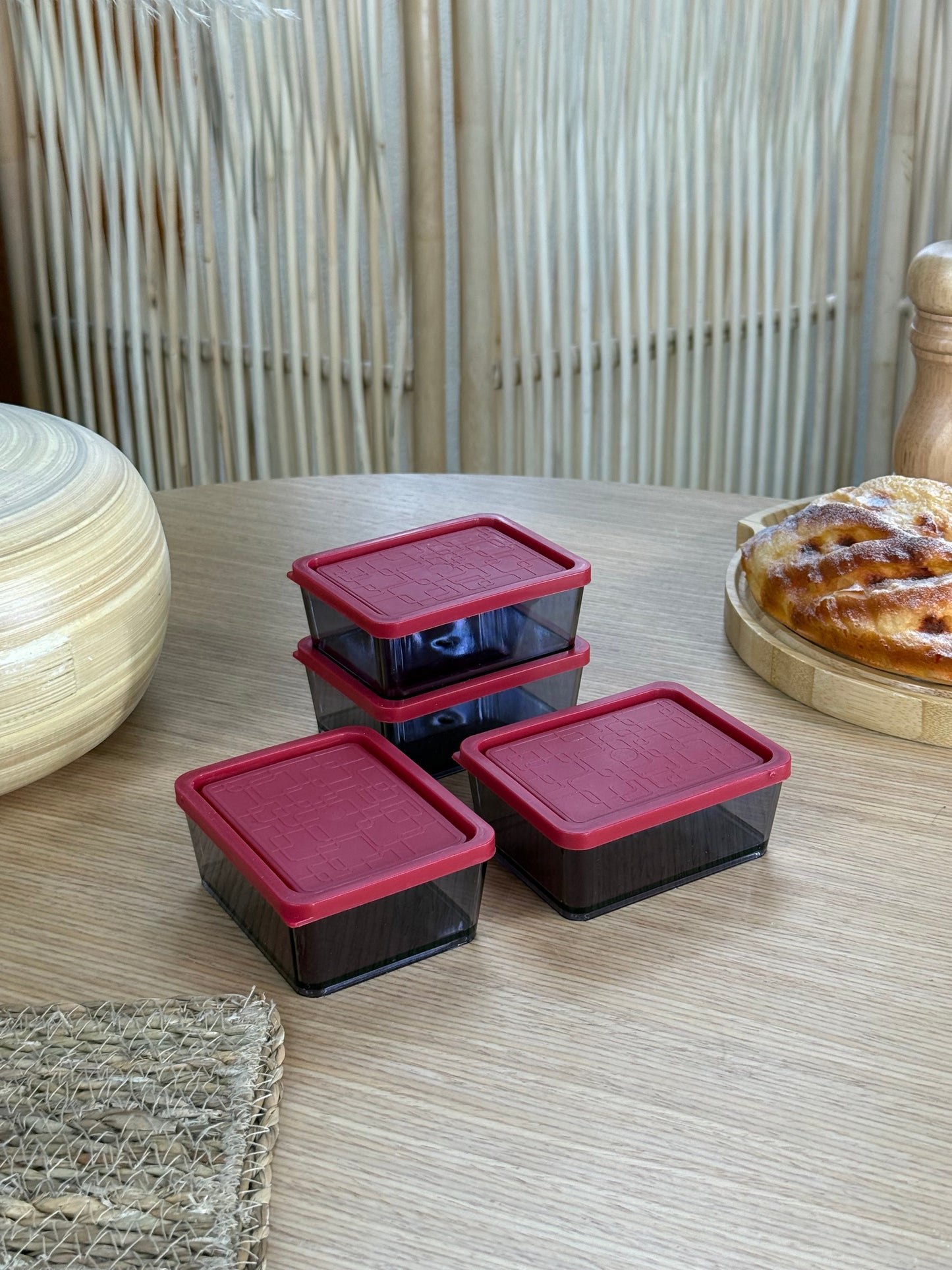 Bonbon Saklama Kabı Set 4 Parça Kırmızı 180 ml