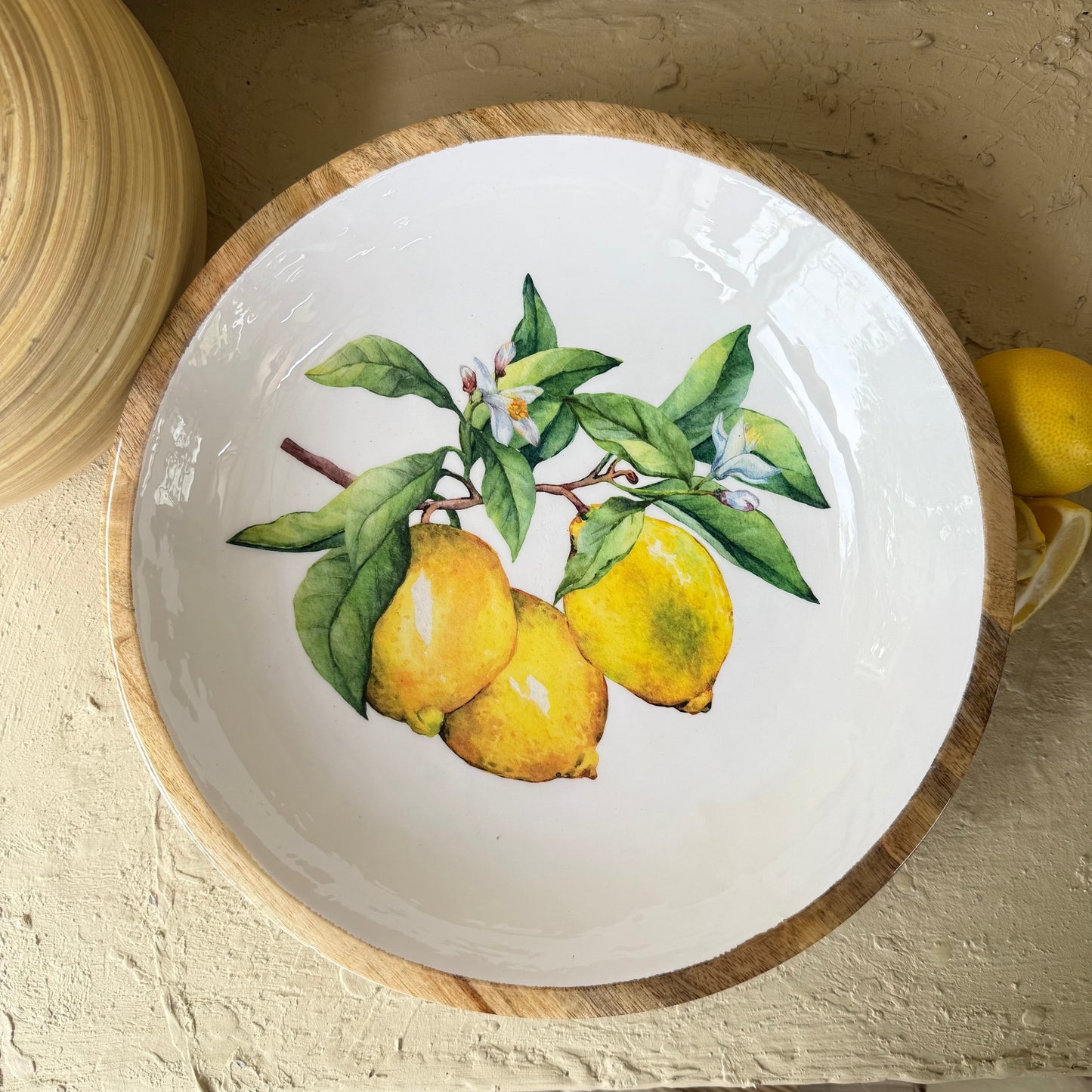Selin Yuvarlak Orta Boy Sunumluk Meyvelik Lemon Desenli KOD:HSL-04