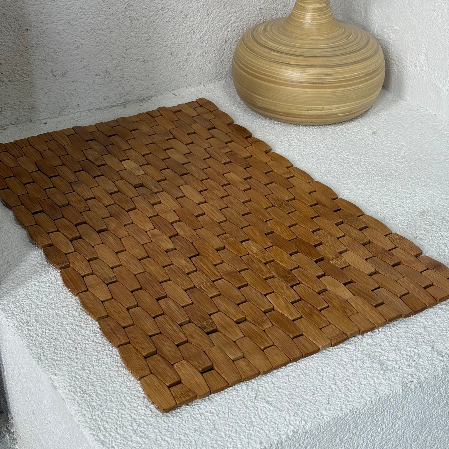 Maperlla Mozaik Bambu Banyo Paspas Kaydırmaz Taban 60x41 cm KOD:110038