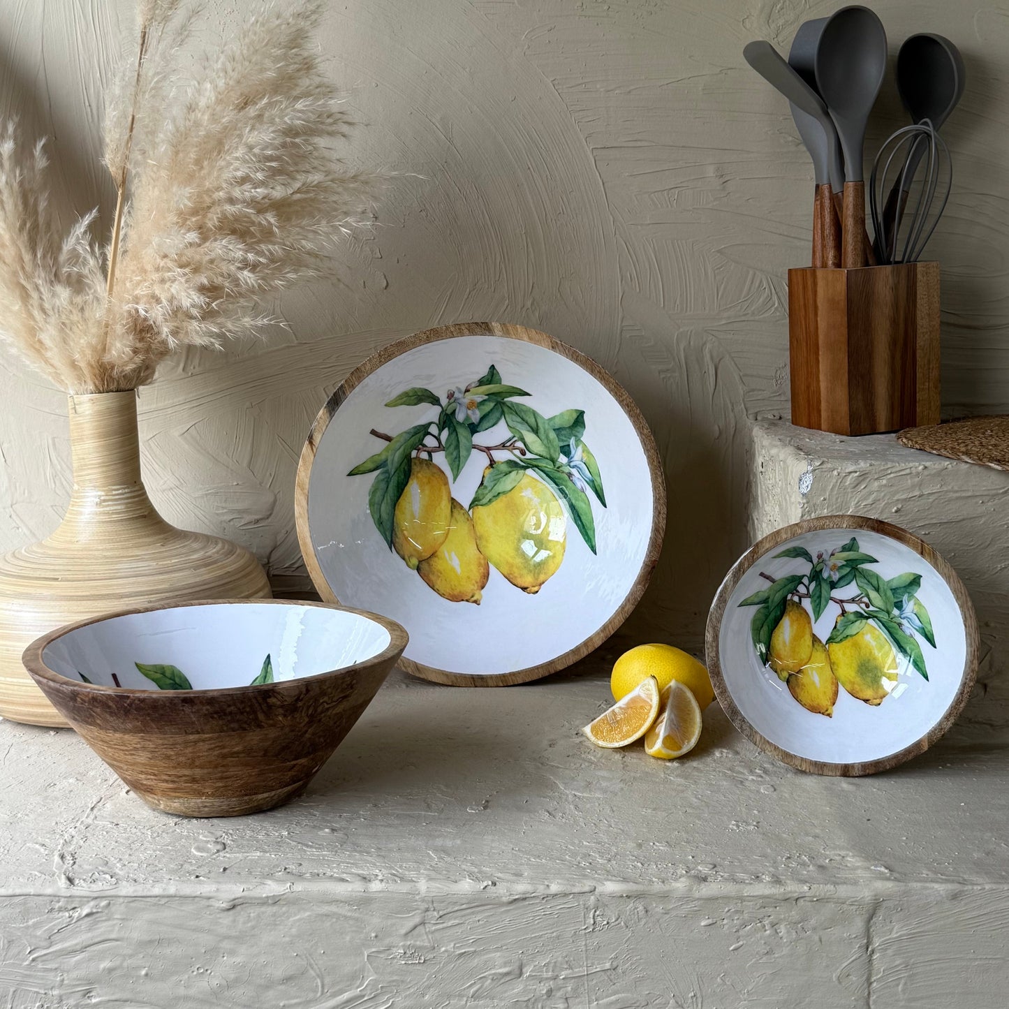 Selin Yuvarlak 3 Boy Sunumluk Meyvelik Salata Kase Lemon Desenli KOD:HSL-09-08-07