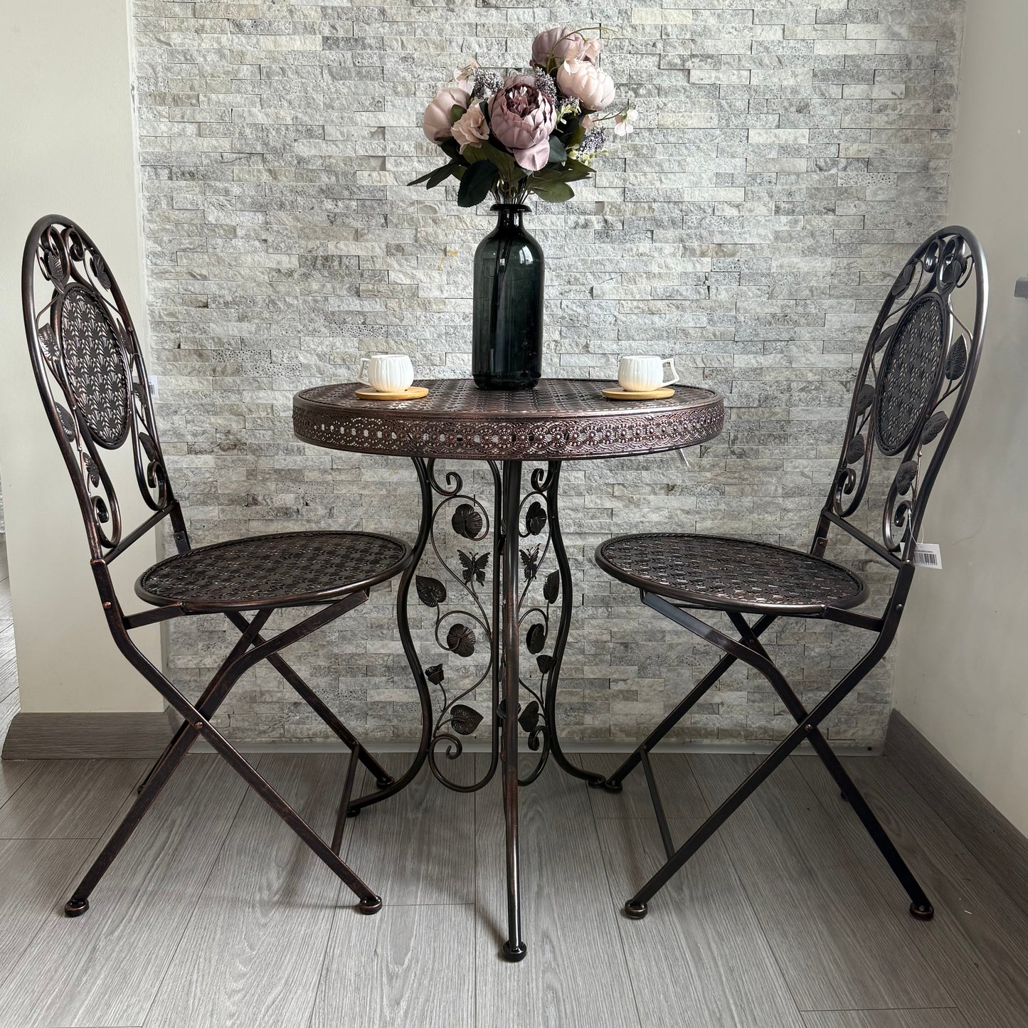 PNL Ferforje Masa Sandalye Seti 3 Parça Bronz KOD:8760-8766