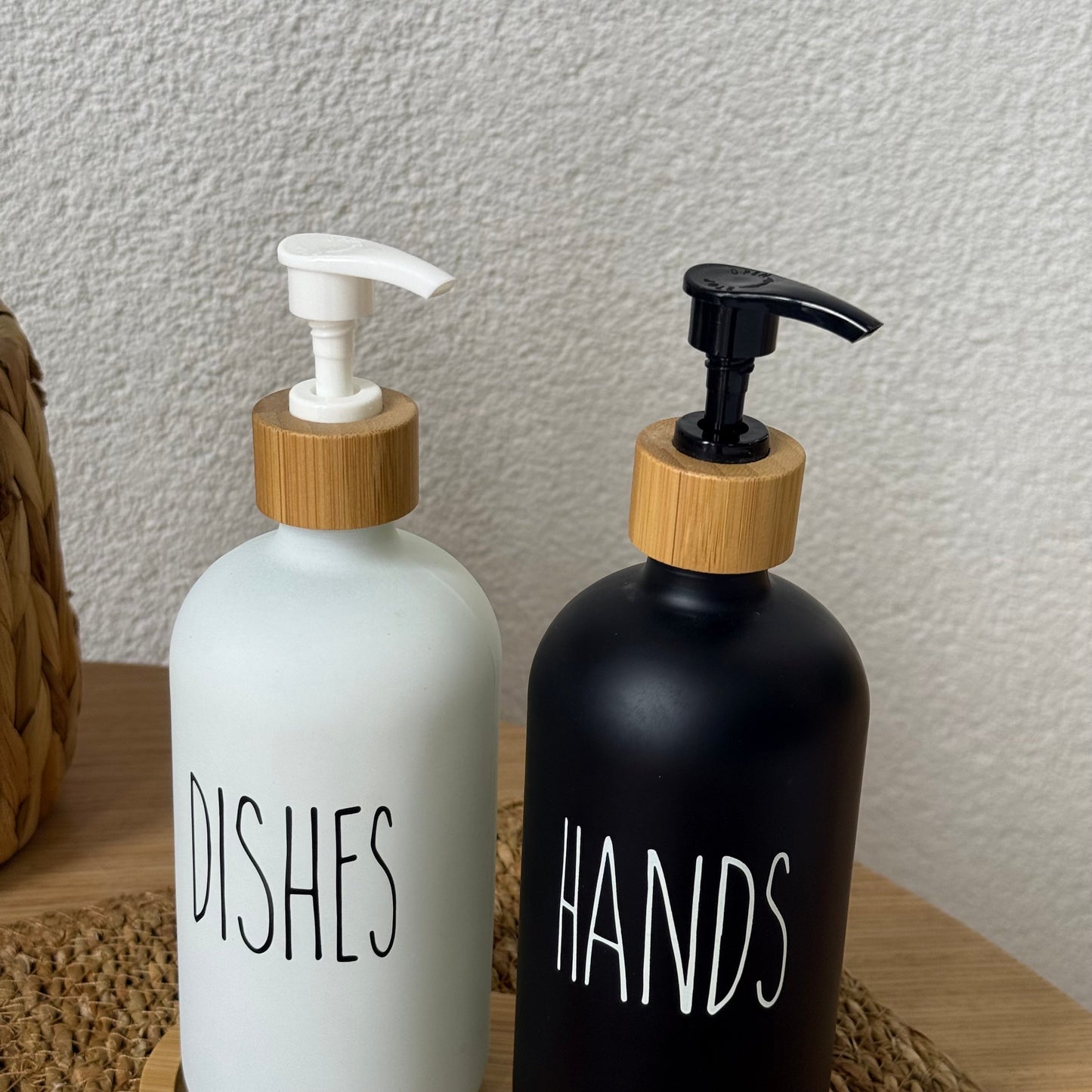Lotion Bambu Standlı Cam Sıvı Sabunluk Seti Beyaz-Siyah KOD:15708