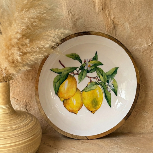 Selin Yuvarlak Büyük Boy Sunumluk Meyvelik Lemon Desenli KOD:HSL-03