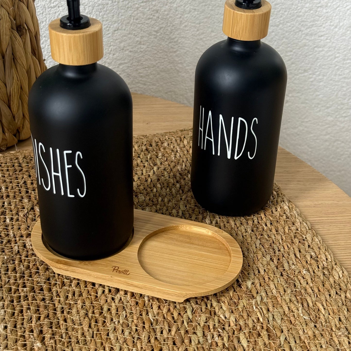 Lotion Bambu Standlı Cam Sıvı Sabunluk Seti Siyah KOD:15707