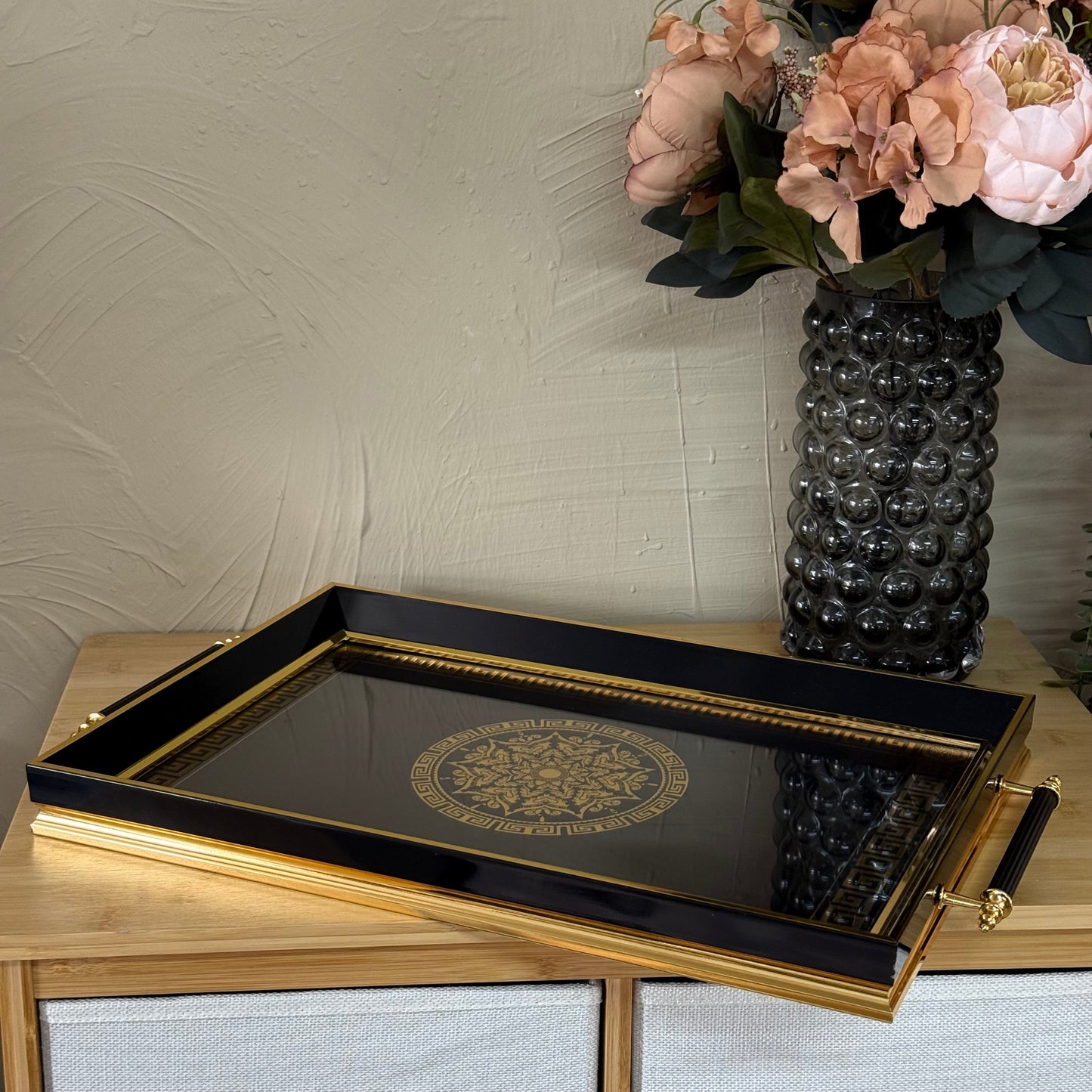 Goldenya Tutmalı Desenli Tepsi Siyah-Gold KOD:5020-50