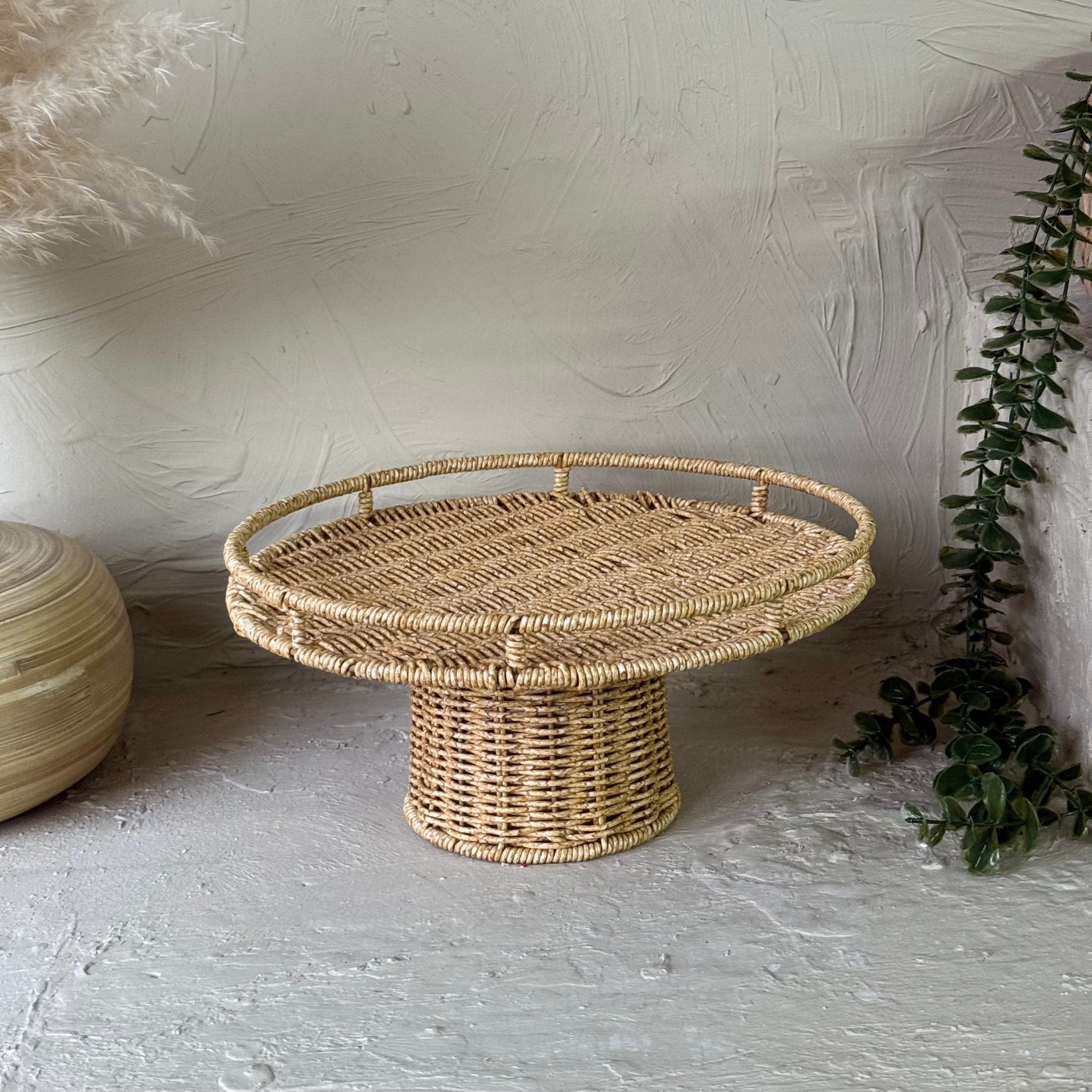 Rattan Ayaklı Yuvarlak Meyvelik Sunumluk Naturel