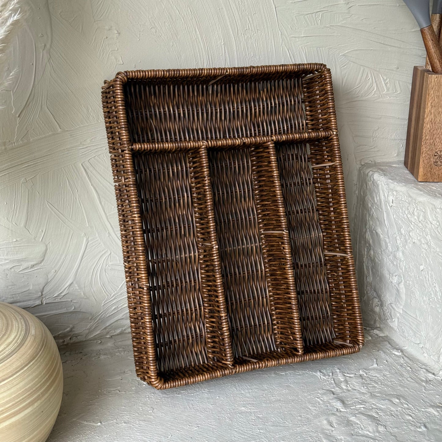 Com Rattan Bölmeli Kaşıklık Kahve Rengi KOD:355