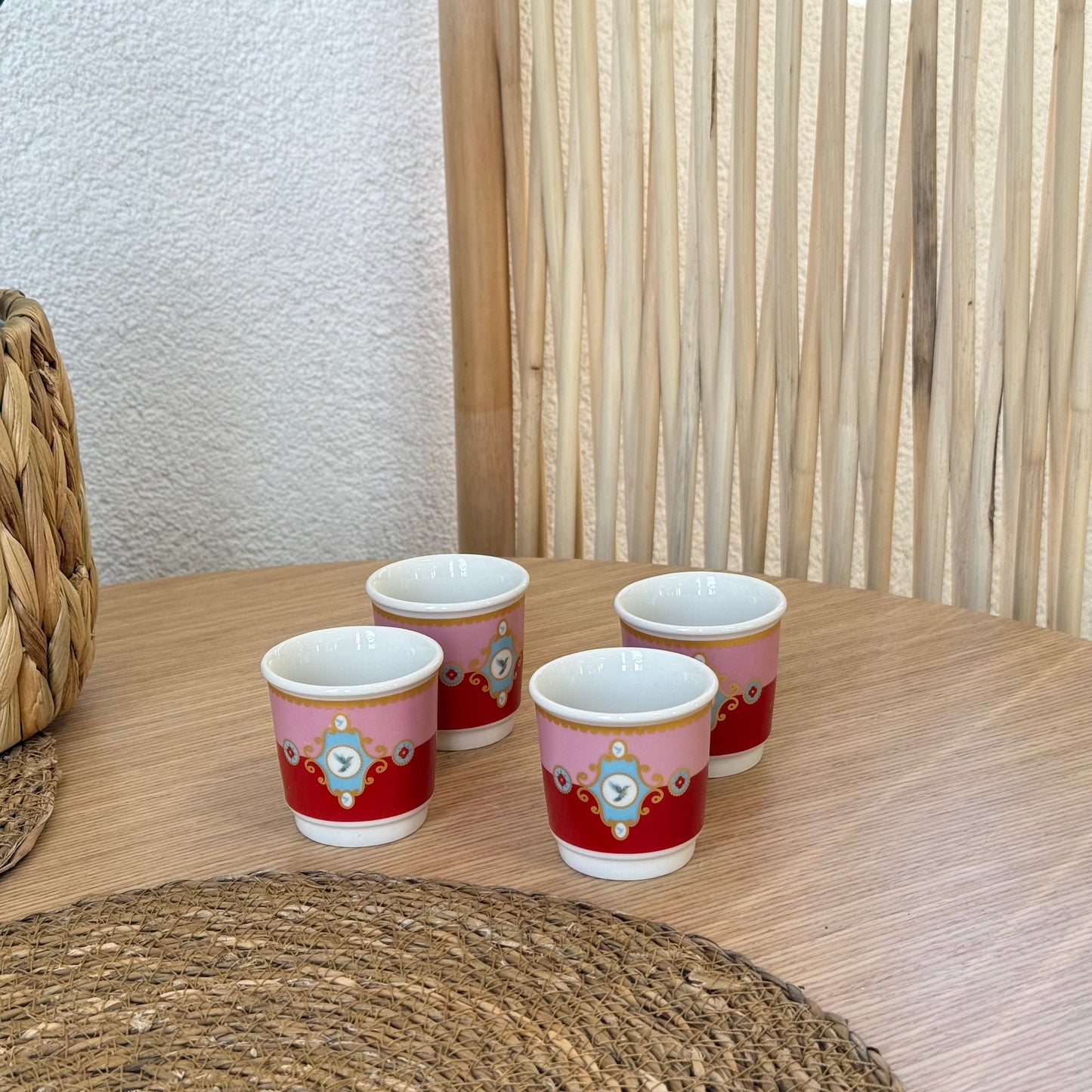 Pashally Porselen 4 Lü Espresso Fincan Seti Pembe-Kırmızı KOD:1032