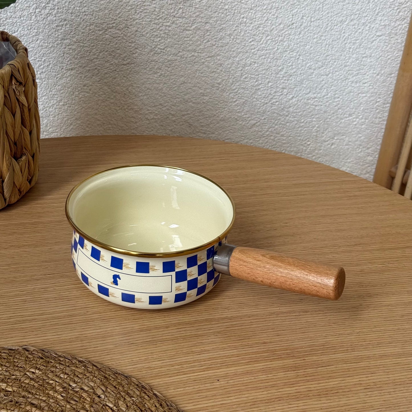 Pashally Ahşap Tutmalı Emaye Sos Tava 14 cm Mavi KOD:0564
