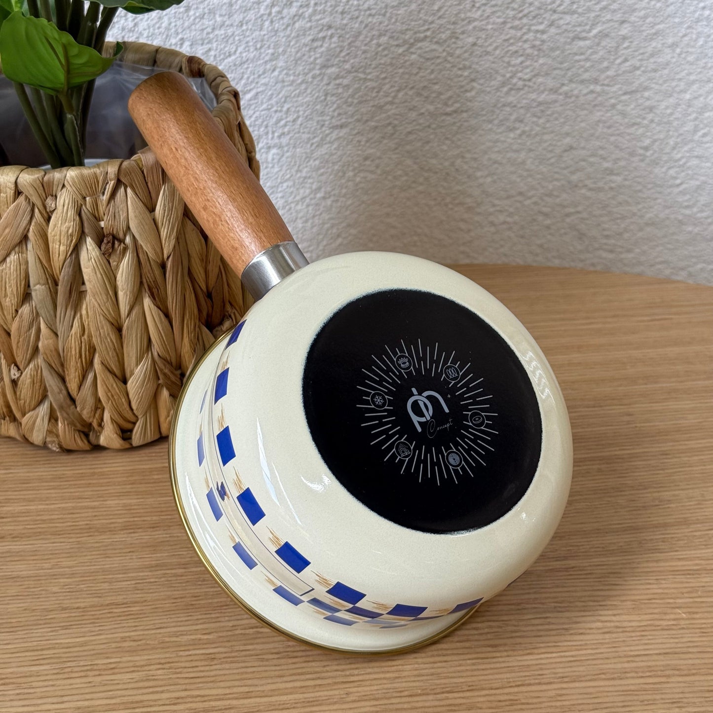Pashally Ahşap Tutmalı Emaye Sos Tava 14 cm Mavi KOD:0564