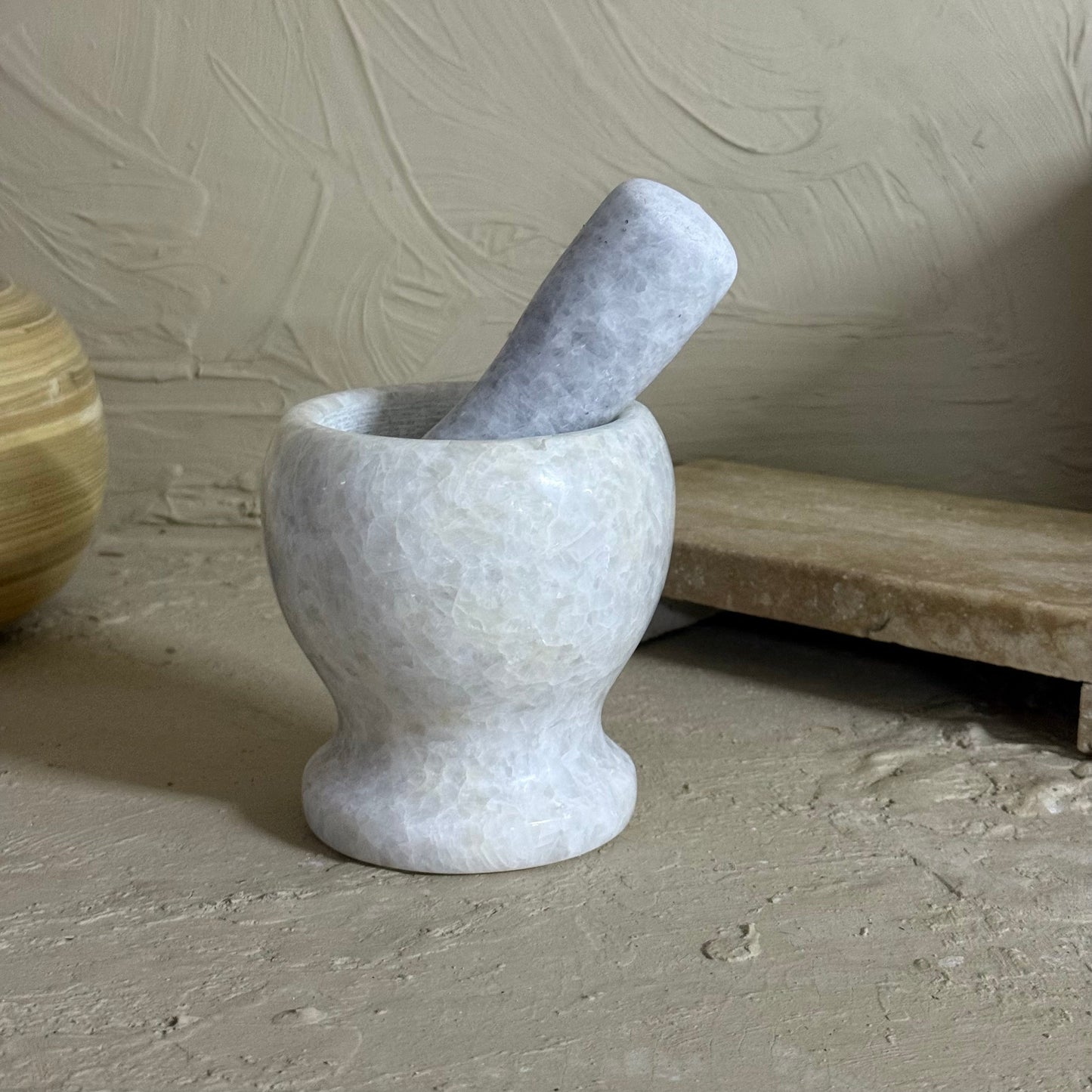 Perry Saf Mermer Havan Seti Gri-Beyaz 11 cm