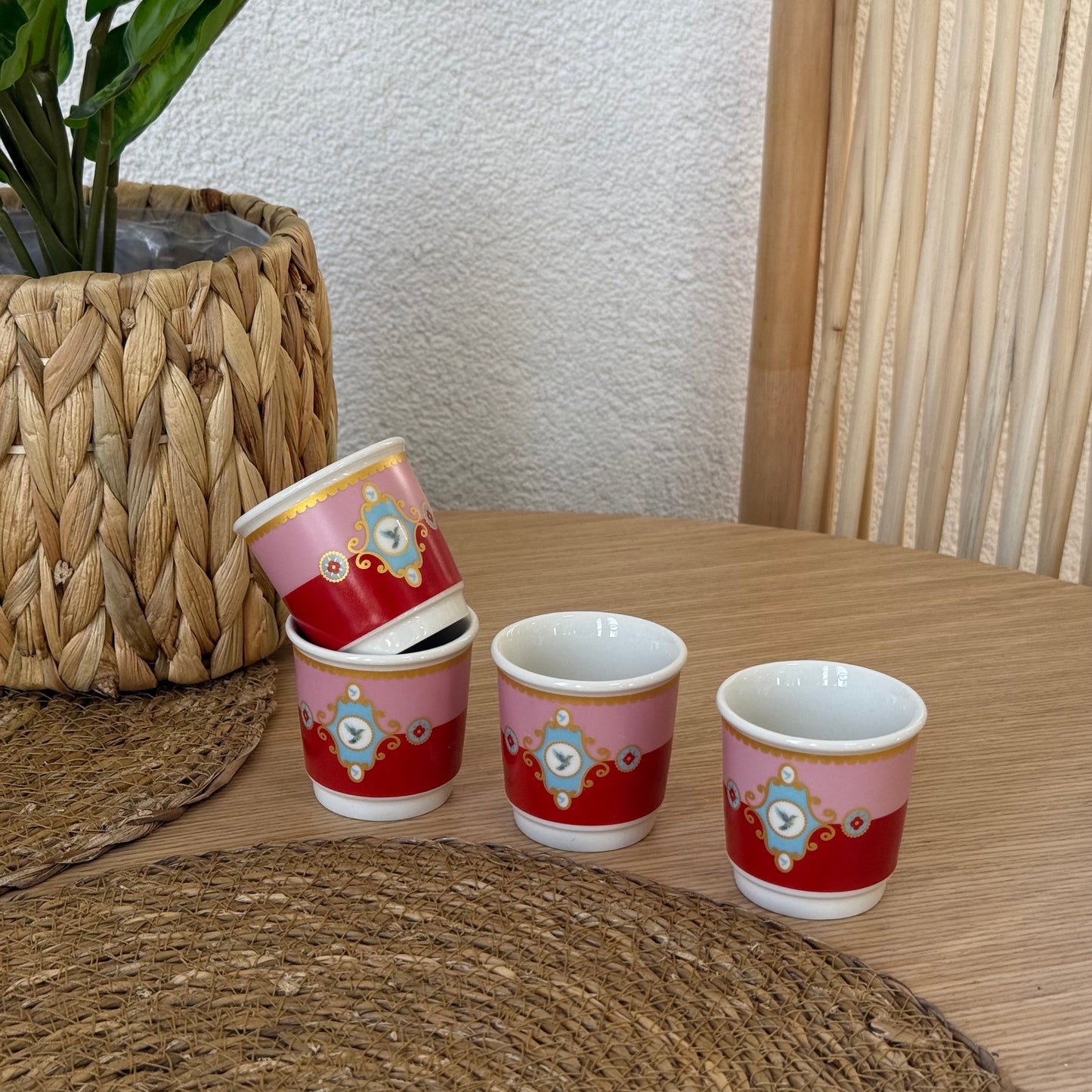 Pashally Porselen 4 Lü Espresso Fincan Seti Pembe-Kırmızı KOD:1032
