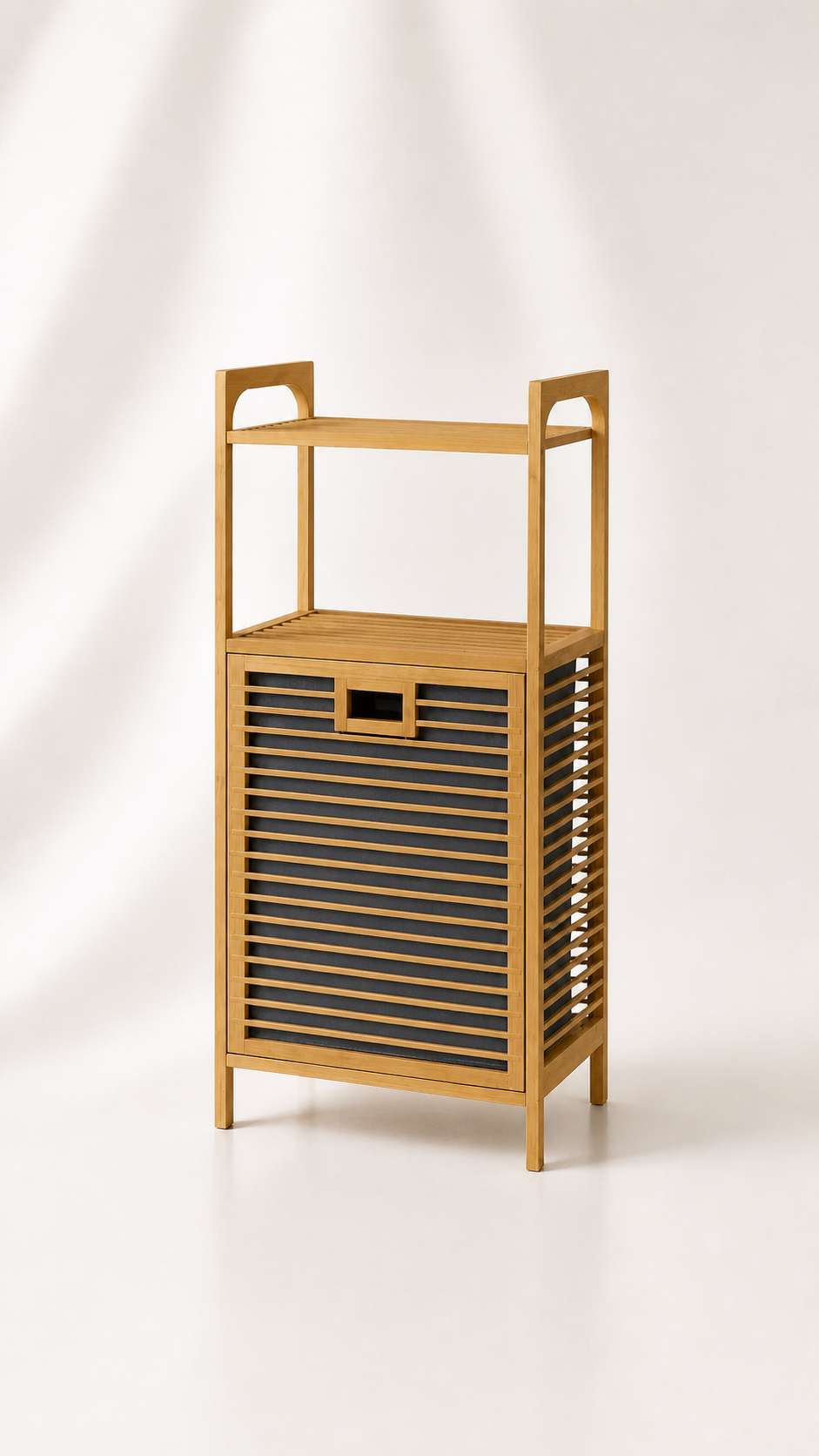Eva  Medusa Bambu Kirli Çamaşır Sepeti 2 Katlı Raf Banyo Dolabı 95x40x30 cm