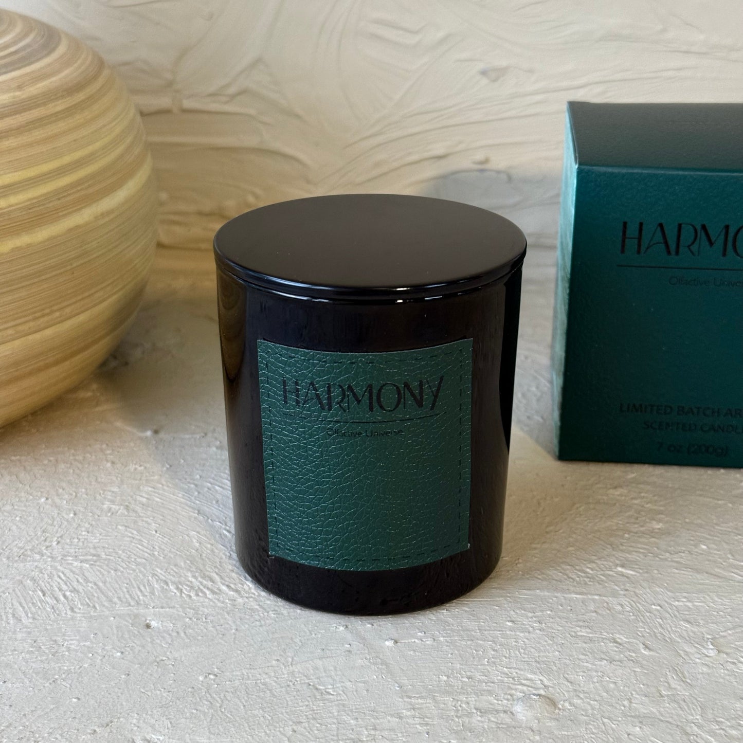 Harmony Cam Bardak Deri Detaylı Kapaklı Mum Osmanthus Kokulu KOD:1520