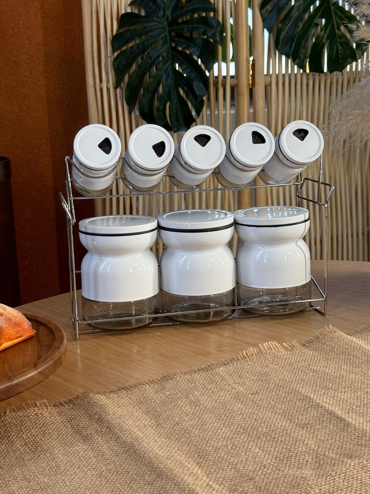 Sun White Metal Standlı 8 Parça Cam Baharatlık Seti KOD:13625