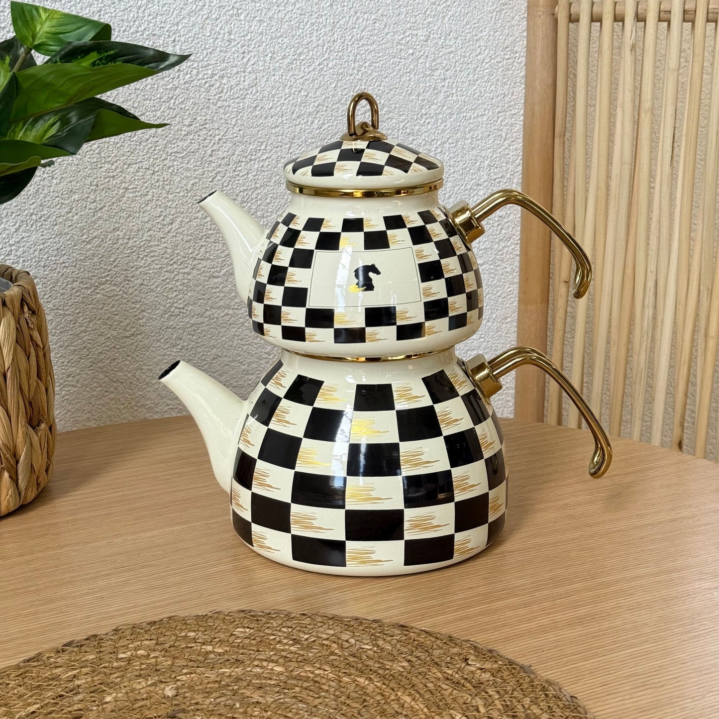 Pashally Emaye Çaydanlık Dama Model Siyah KOD:0250