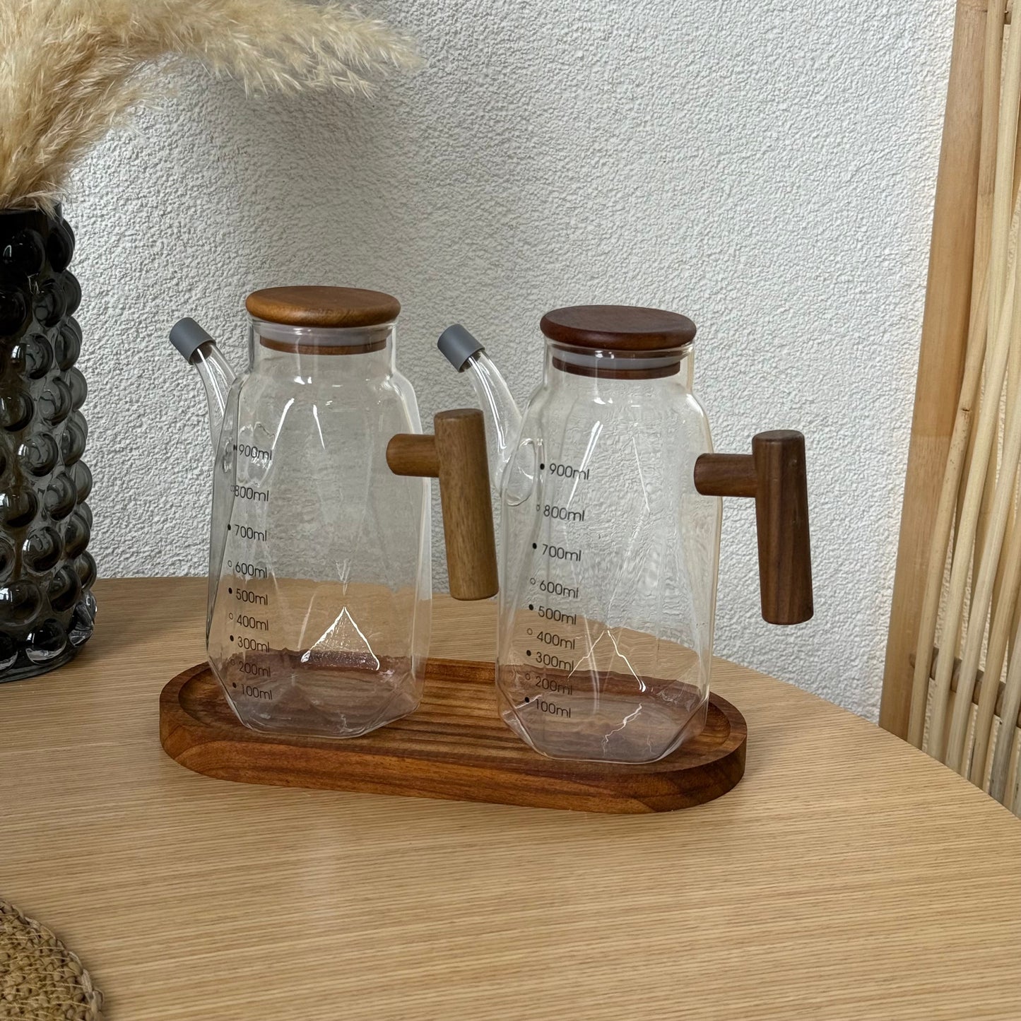 Buenoslly Oval Ahşap Standlı İkili Yağdanlık Seti 900 ml KOD:152