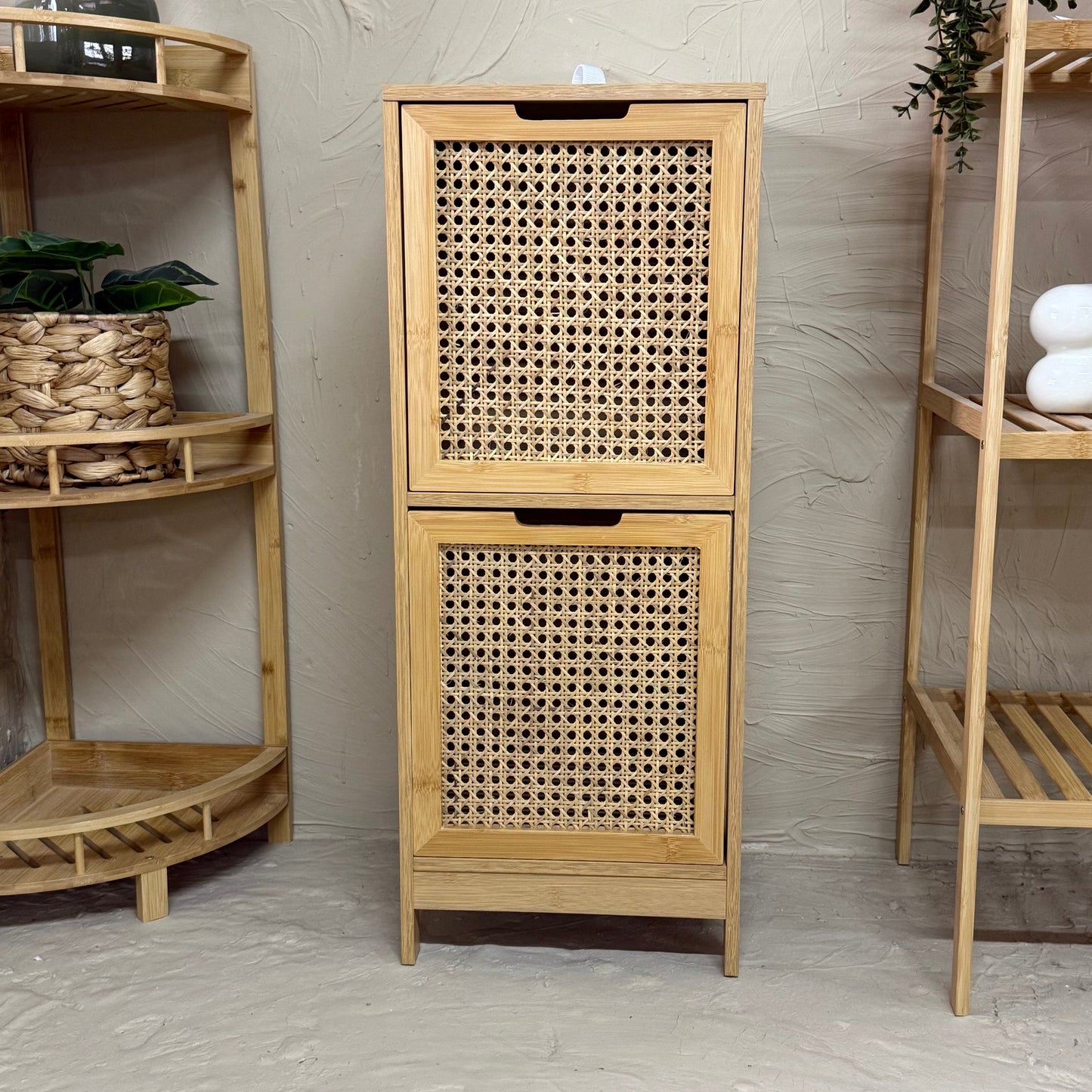 PNL Ayaklı Ahşap Rattan Dolap 2 Çekmeceli KOD:BM01