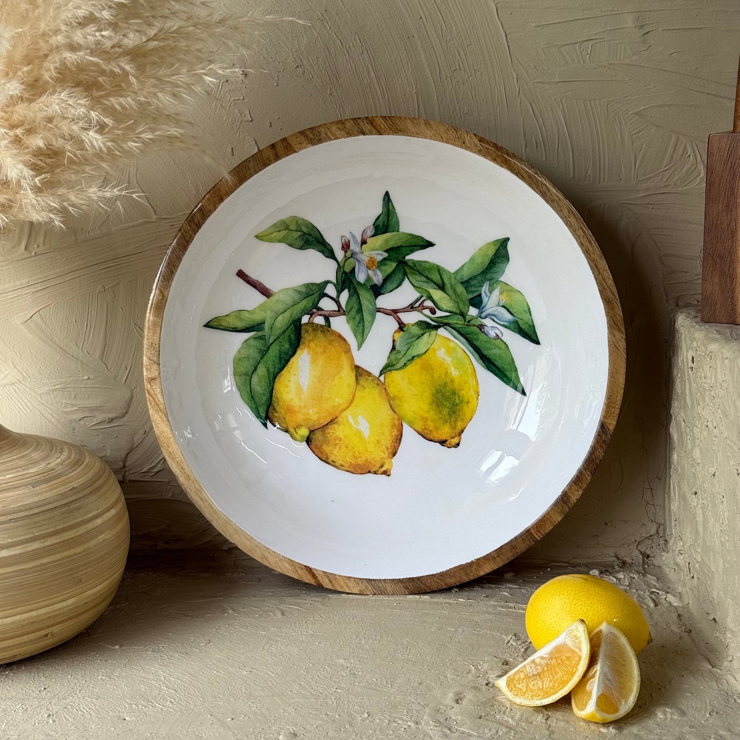 Selin Yuvarlak Orta Boy Sunumluk Meyvelik Lemon Desenli KOD:HSL-04