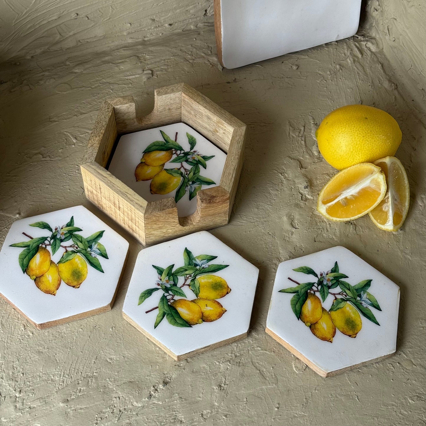 Selin Bardak Altlığı Lemon Desenli 4 Parça  KOD:HSL-10