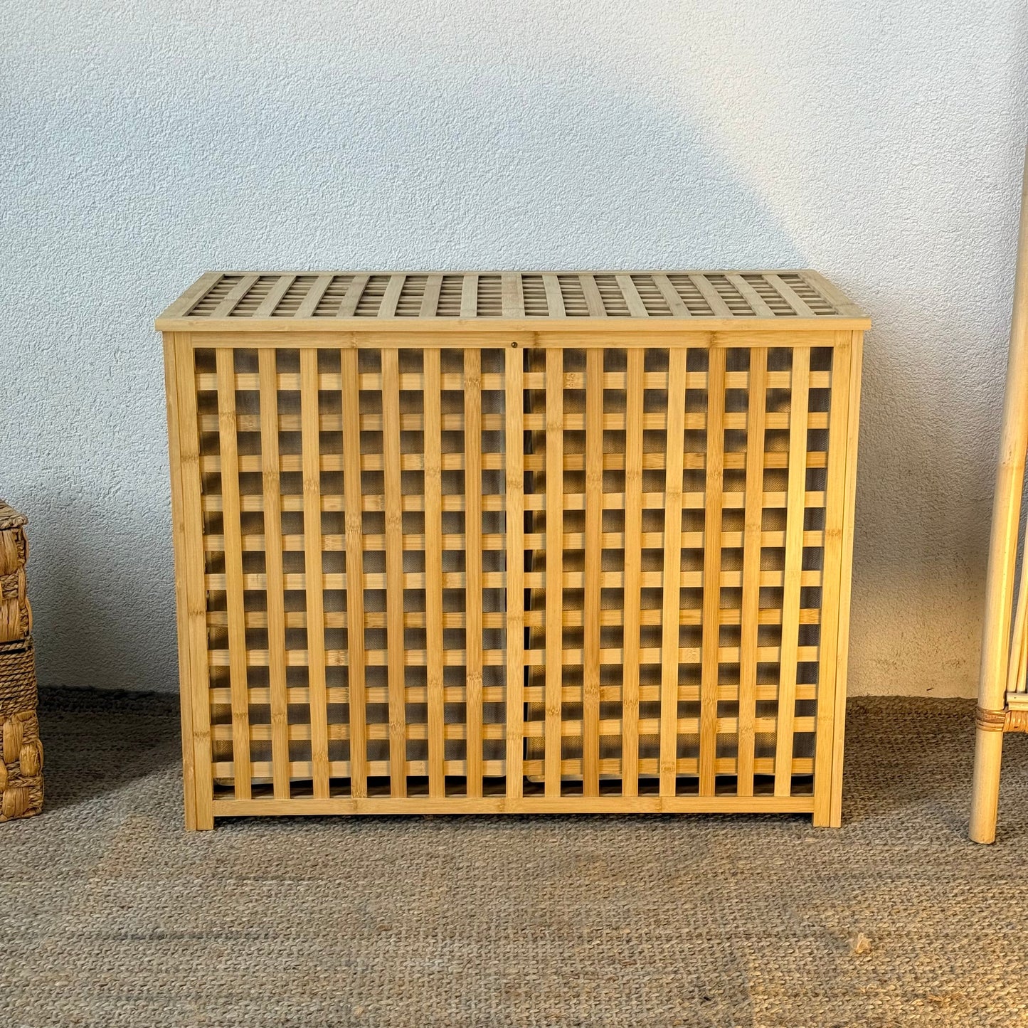Andy Çift Bölmeli Bambu Çamaşır Sepeti, Dev Boy 68x44x88 CM KOD:8348