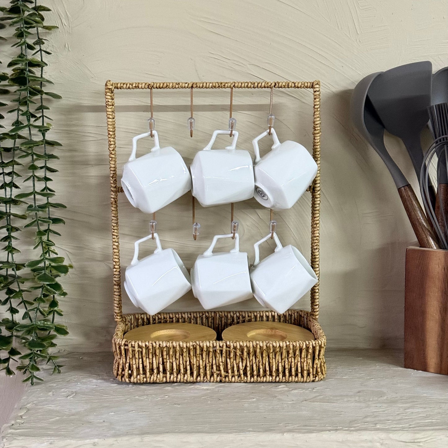 Evanev Rattan Fincan Askı Standı Kahve Rengi KOD:30481