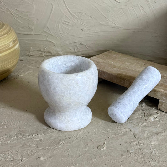 Perry Saf Mermer Havan Seti Gri-Beyaz 11 cm