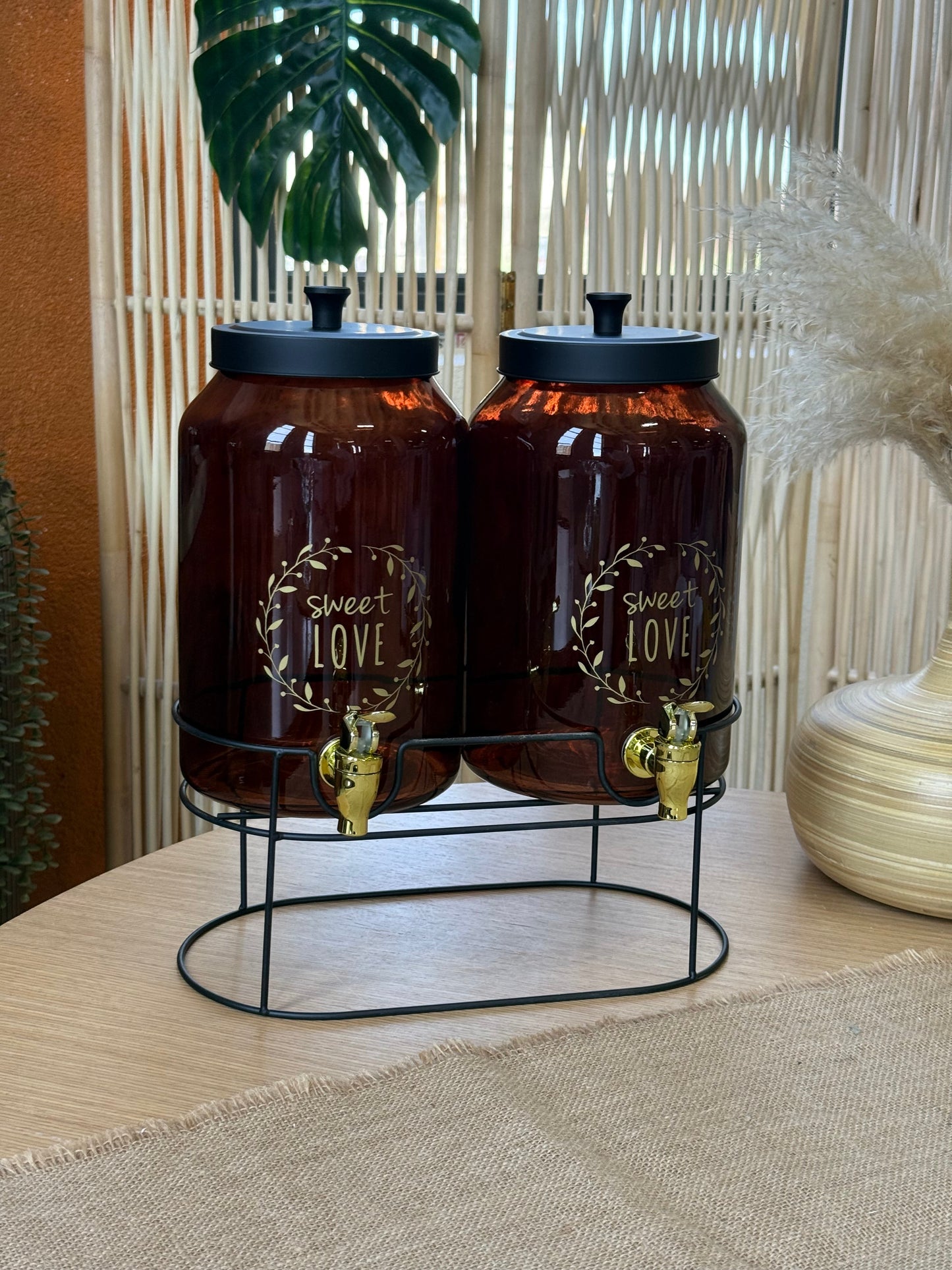 Milano Metal Standlı Cam Çift Sebil Seti Amber 4+4 Litre KOD:11326