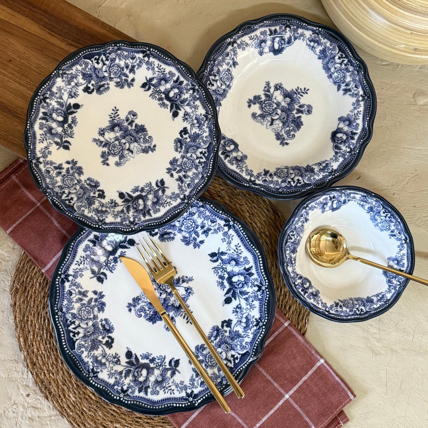 Porselen 24 Parça Yemek Takımı 6 Kişilik KOD:VELOUR NAVY-30328