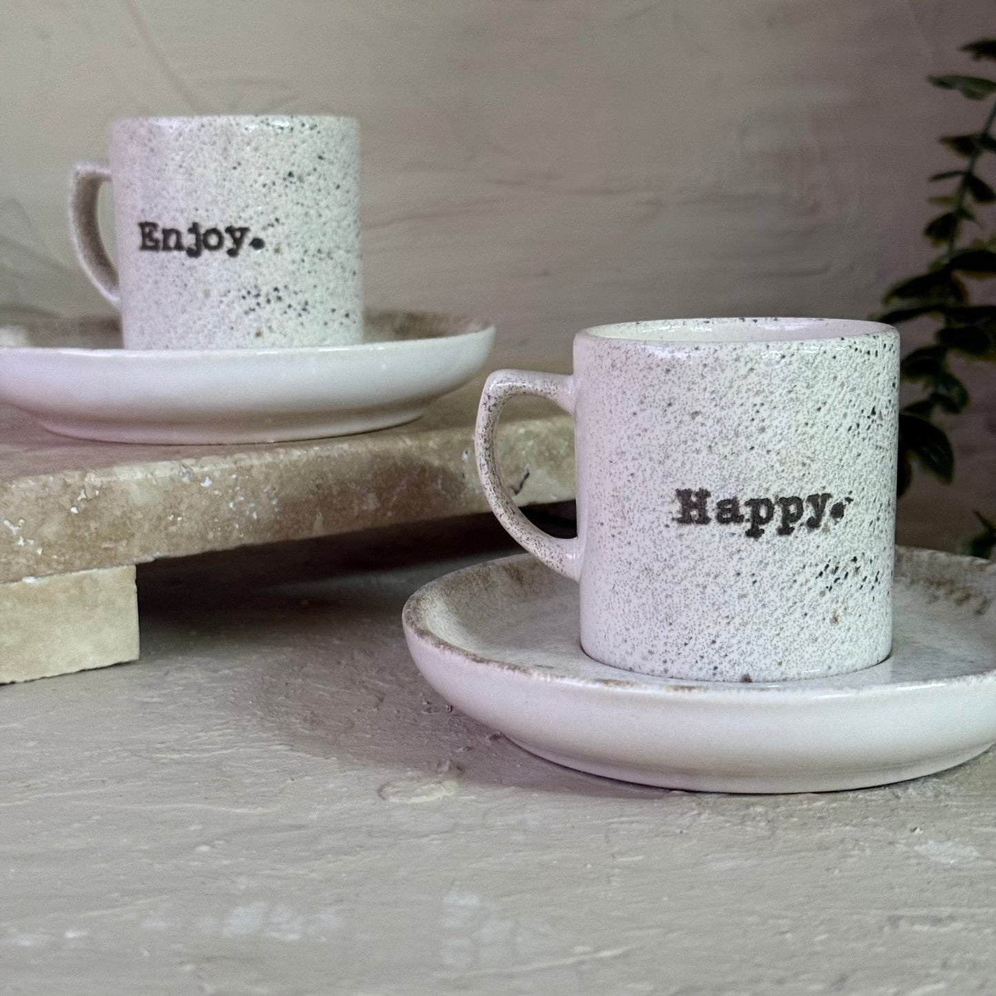 Happy And Enjoy İkili Kahve Fincan Seti Kavanoz Kutu Hediye