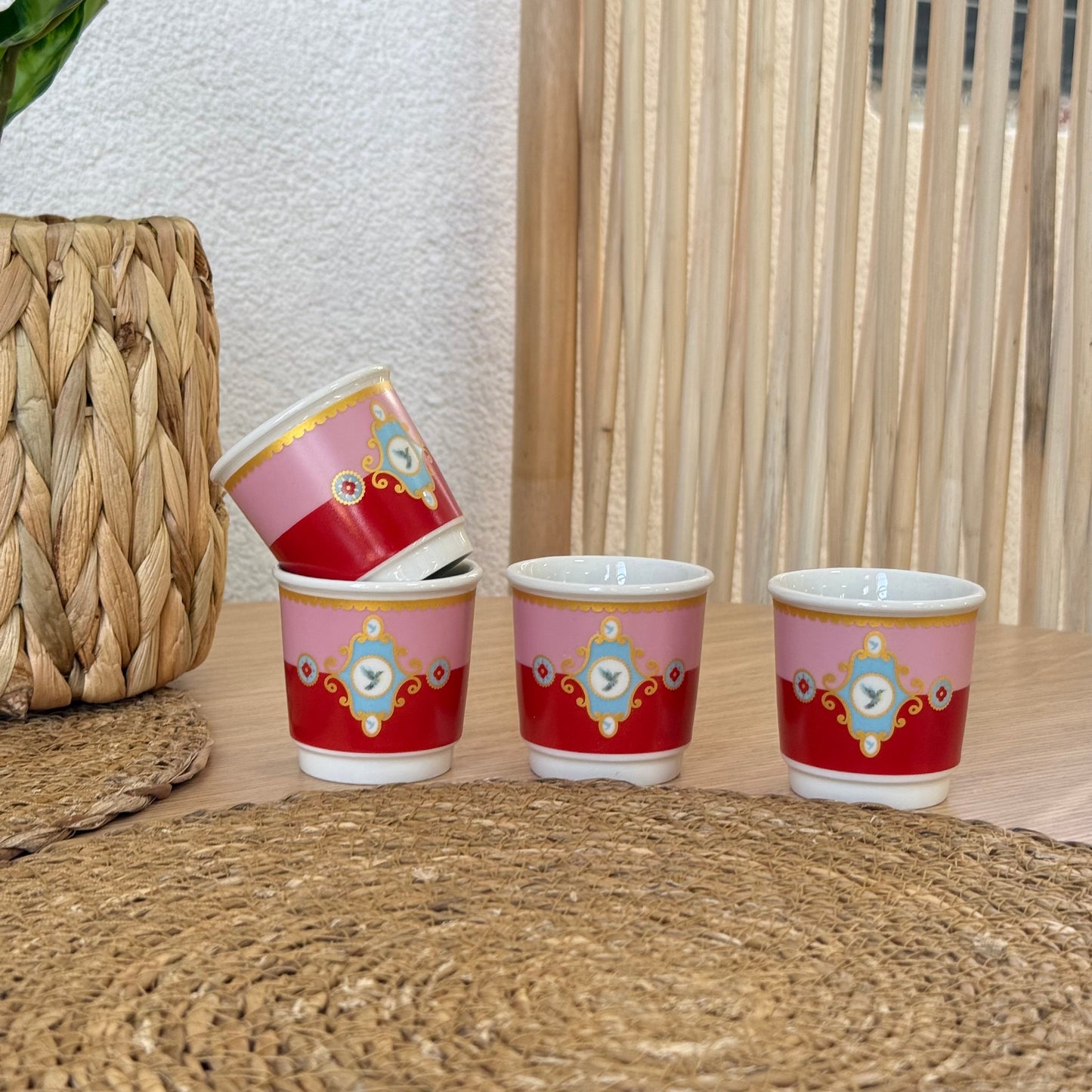 Pashally Porselen 4 Lü Espresso Fincan Seti Pembe-Kırmızı KOD:1032