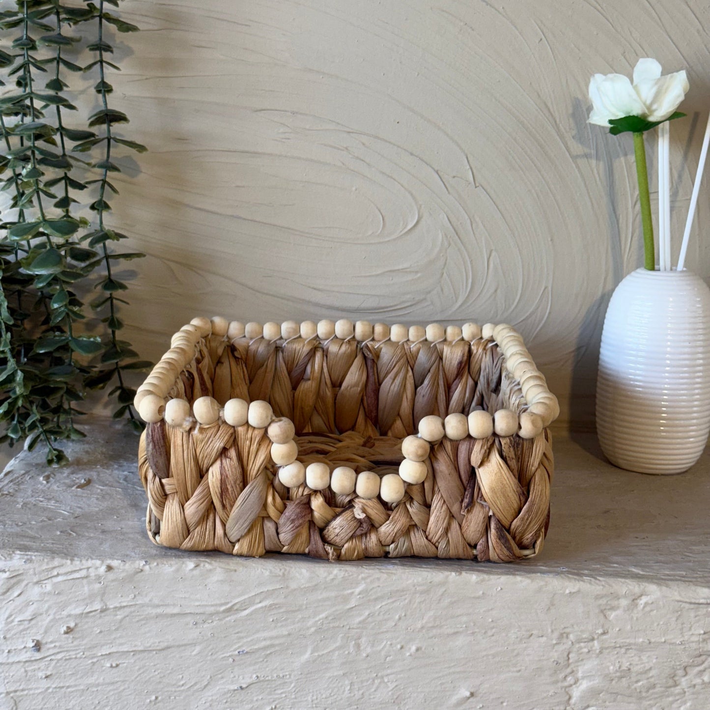 Savelly Kalın Örgü Hasır Boncuk Peçetelik 20x20 cm KOD:72242