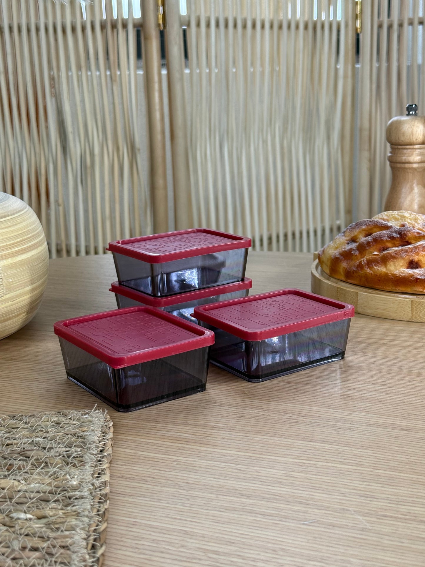 Bonbon Saklama Kabı Set 4 Parça Kırmızı 180 ml