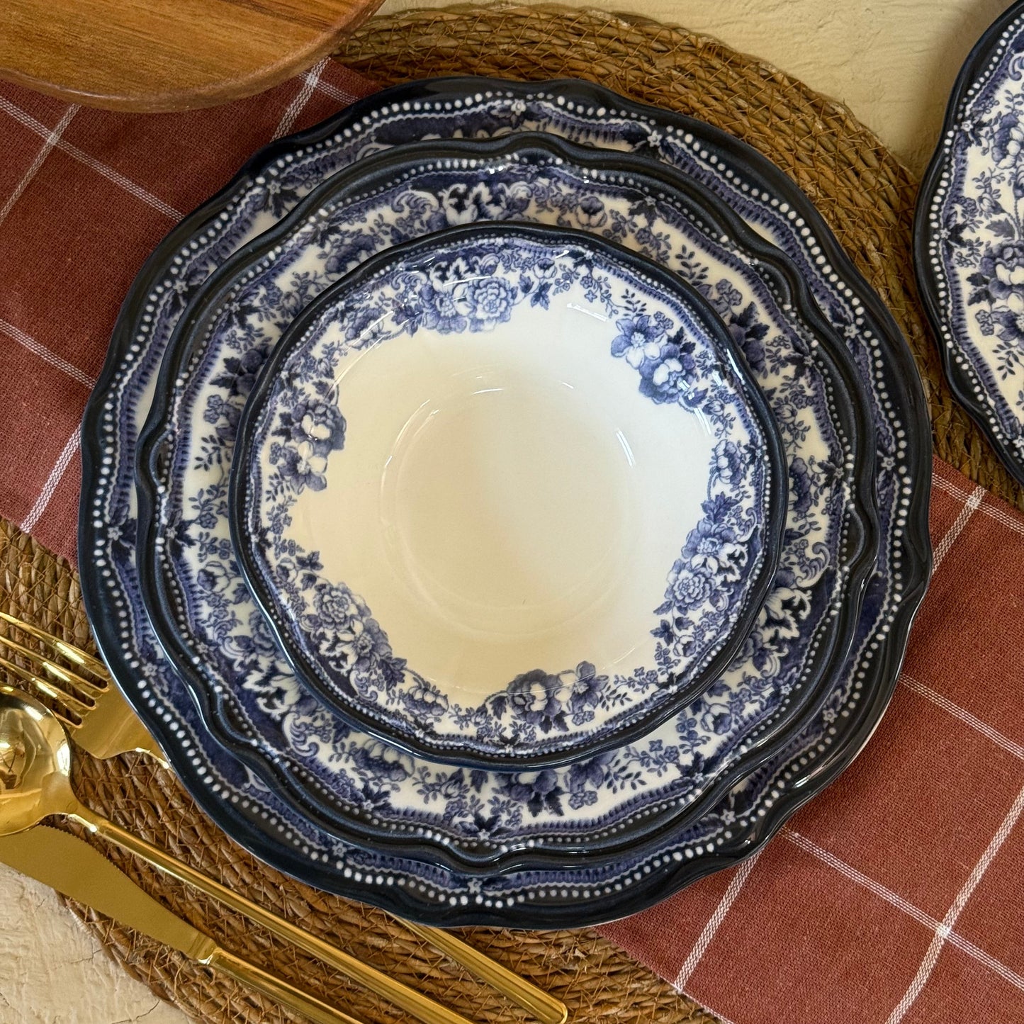 Porselen 24 Parça Yemek Takımı 6 Kişilik KOD:VELOUR NAVY-30328