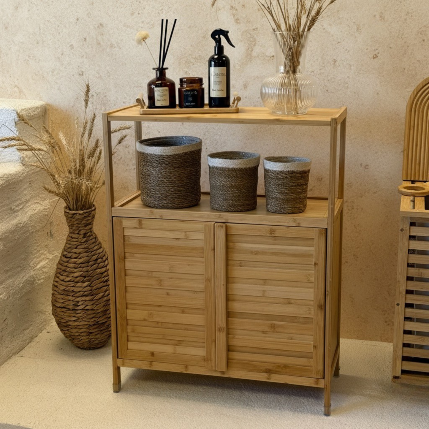 Miena Çok Amaçlı Bambu Dolap 63x27x85 cm