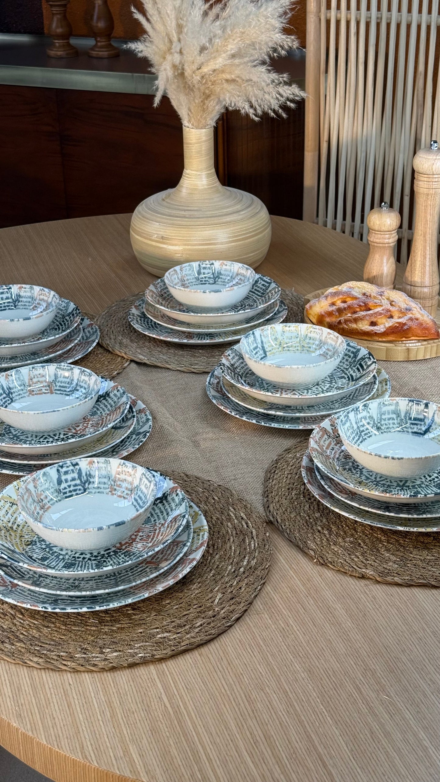 Etnik Desen 24 Parça Porselen Yemek Takımı 6 Kişilik