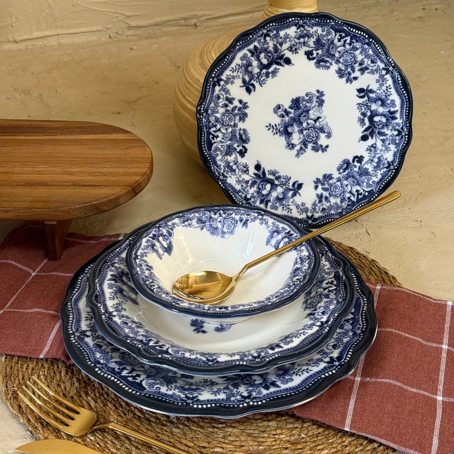 Porselen 24 Parça Yemek Takımı 6 Kişilik KOD:VELOUR NAVY-30328