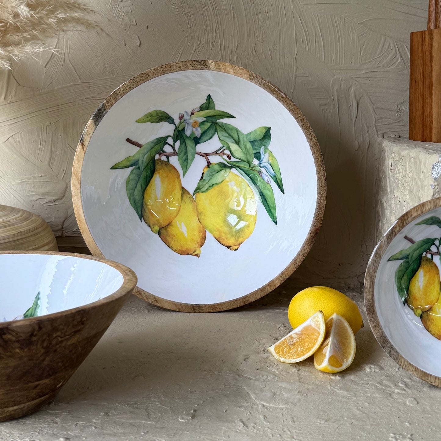 Selin Yuvarlak 3 Boy Sunumluk Meyvelik Salata Kase Lemon Desenli KOD:HSL-09-08-07