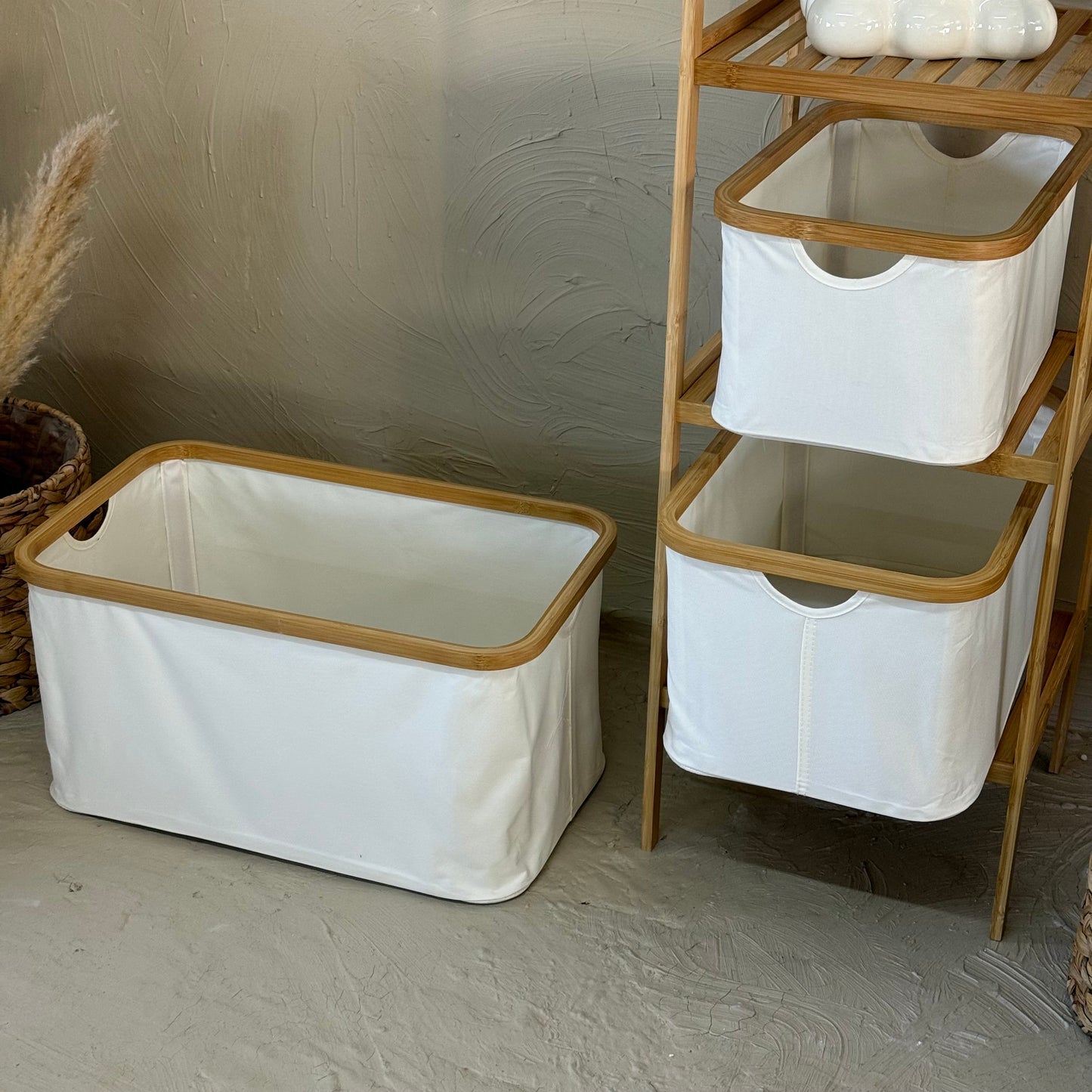 Lalezar Bambu Tutmalı 3 Boy Organizer Seti Krem KOD:8017-16-15