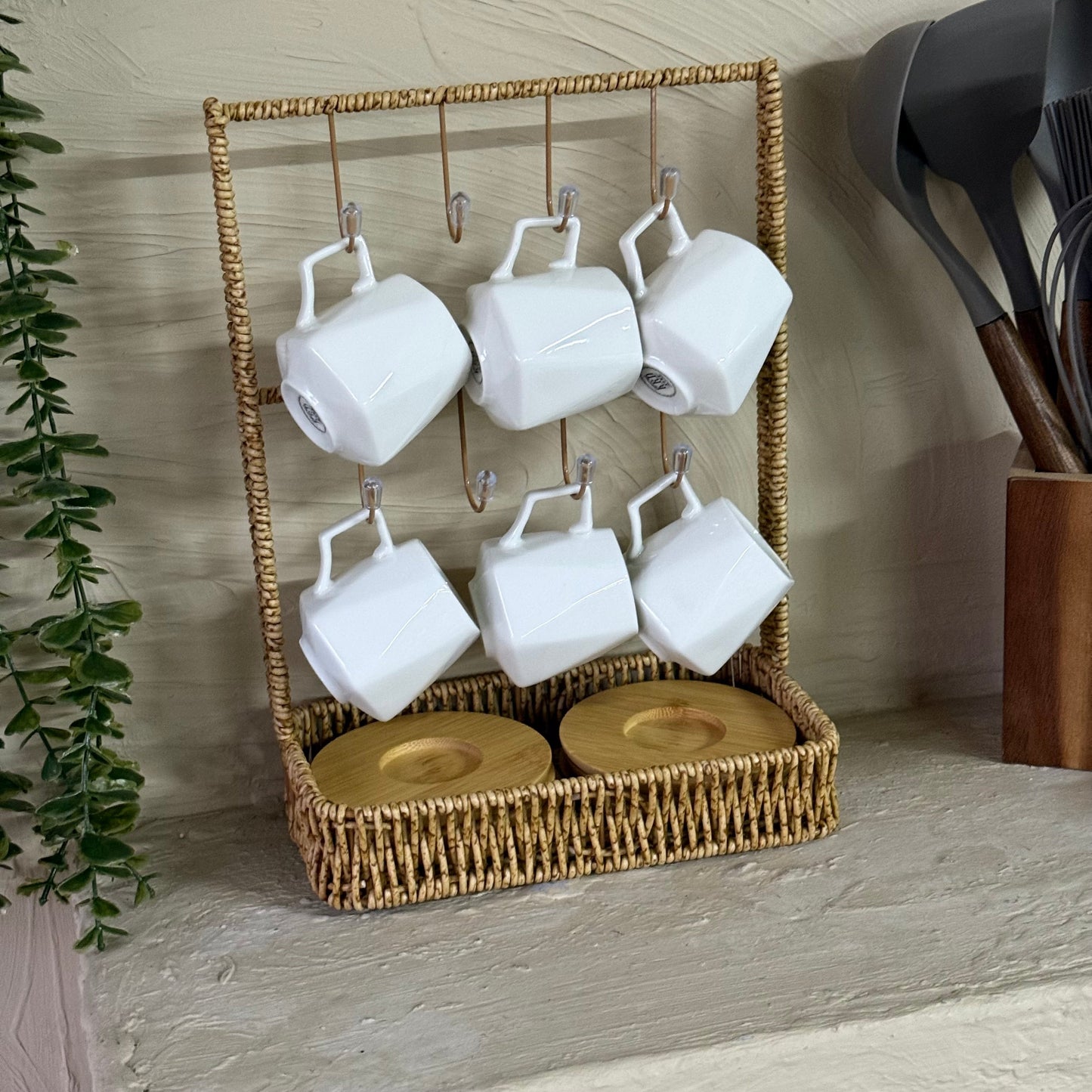 Evanev Rattan Fincan Askı Standı Kahve Rengi KOD:30481