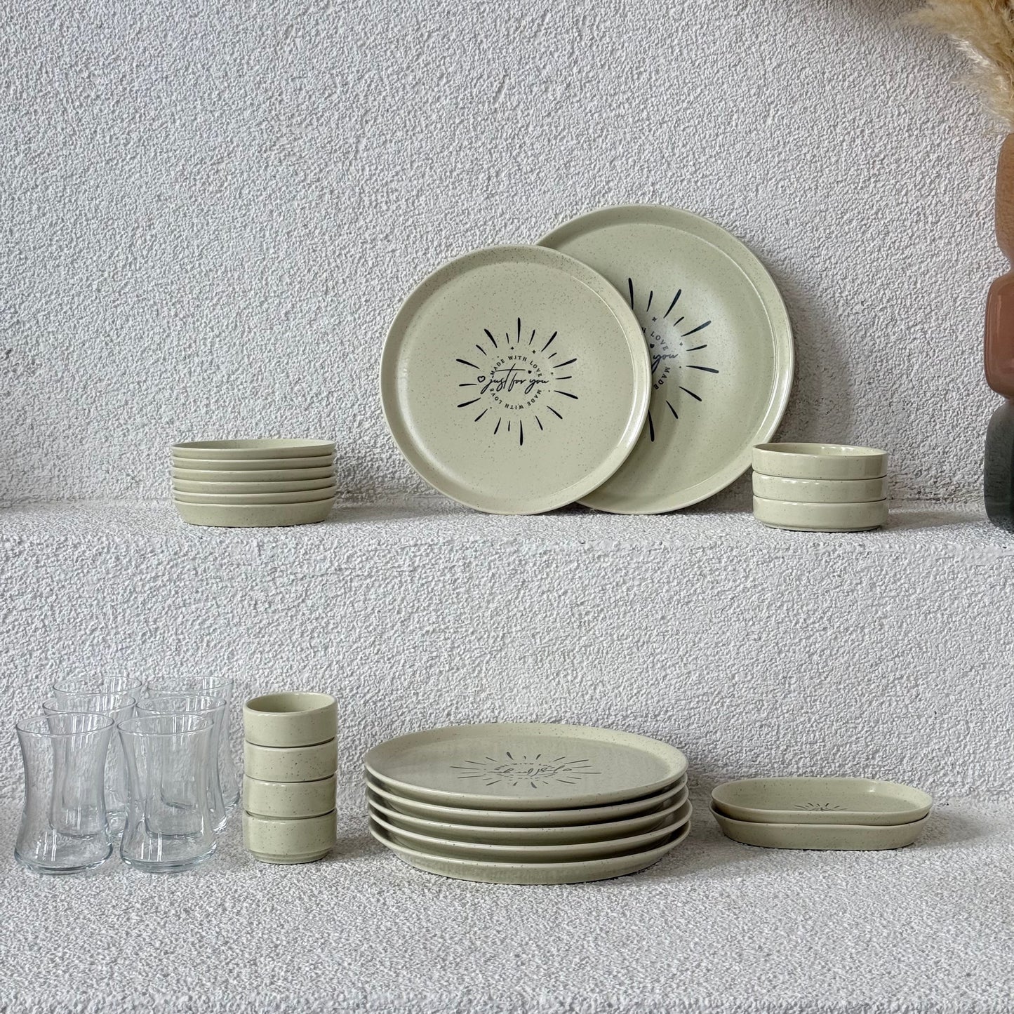 Scandinavian 28 Parça Porselen Kahvaltı Takımı Krem
