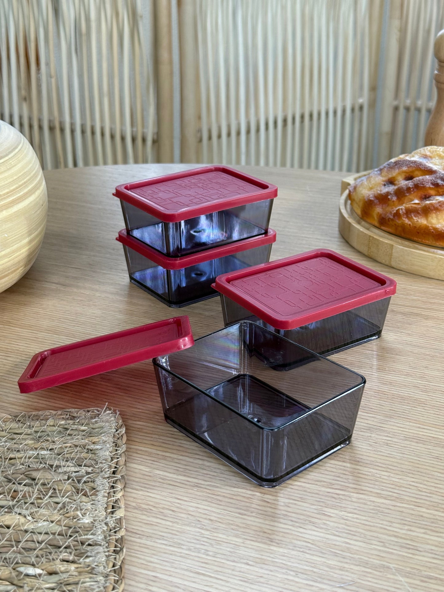 Bonbon Saklama Kabı Set 4 Parça Kırmızı 180 ml
