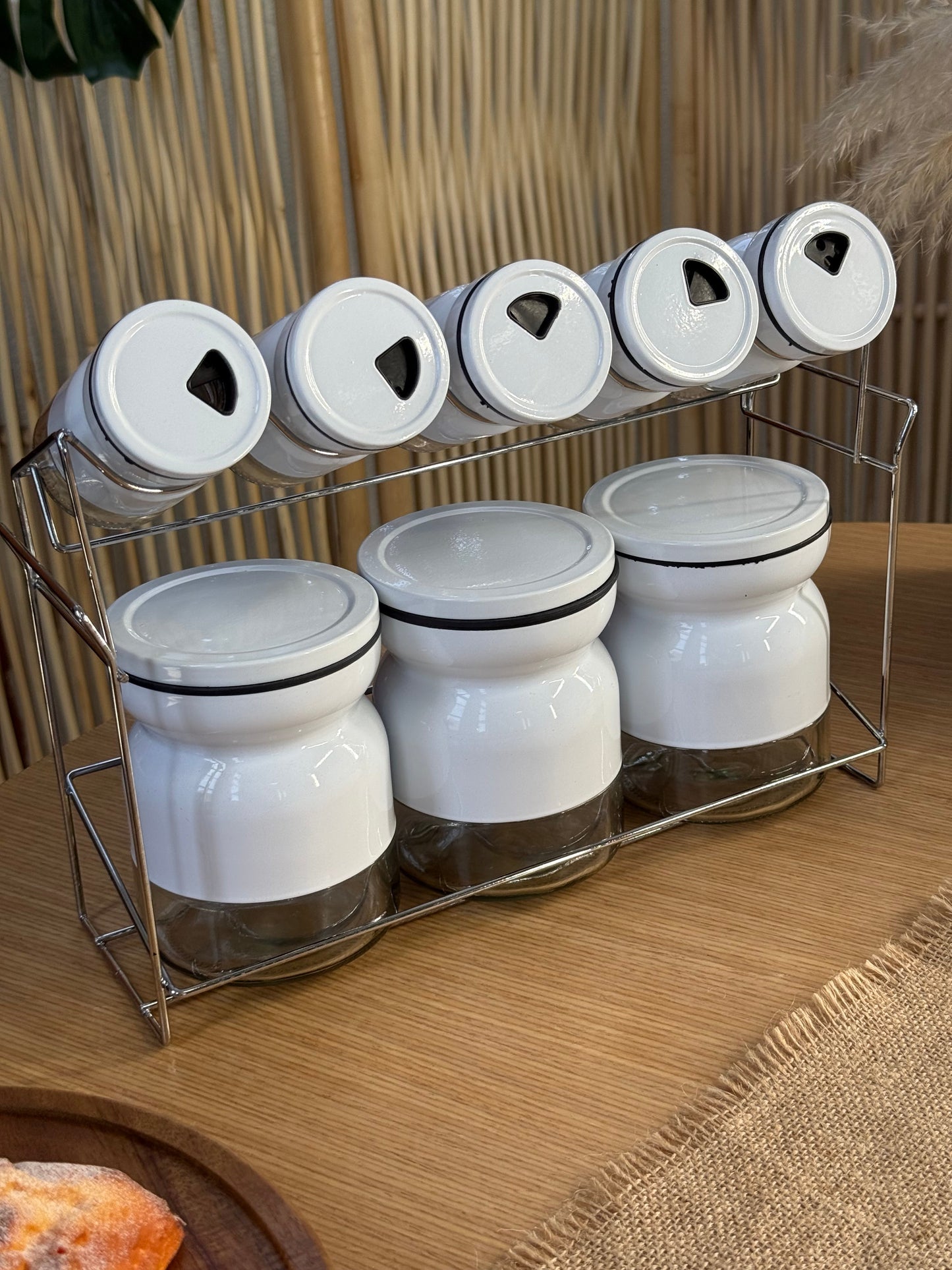 Sun White Metal Standlı 8 Parça Cam Baharatlık Seti KOD:13625